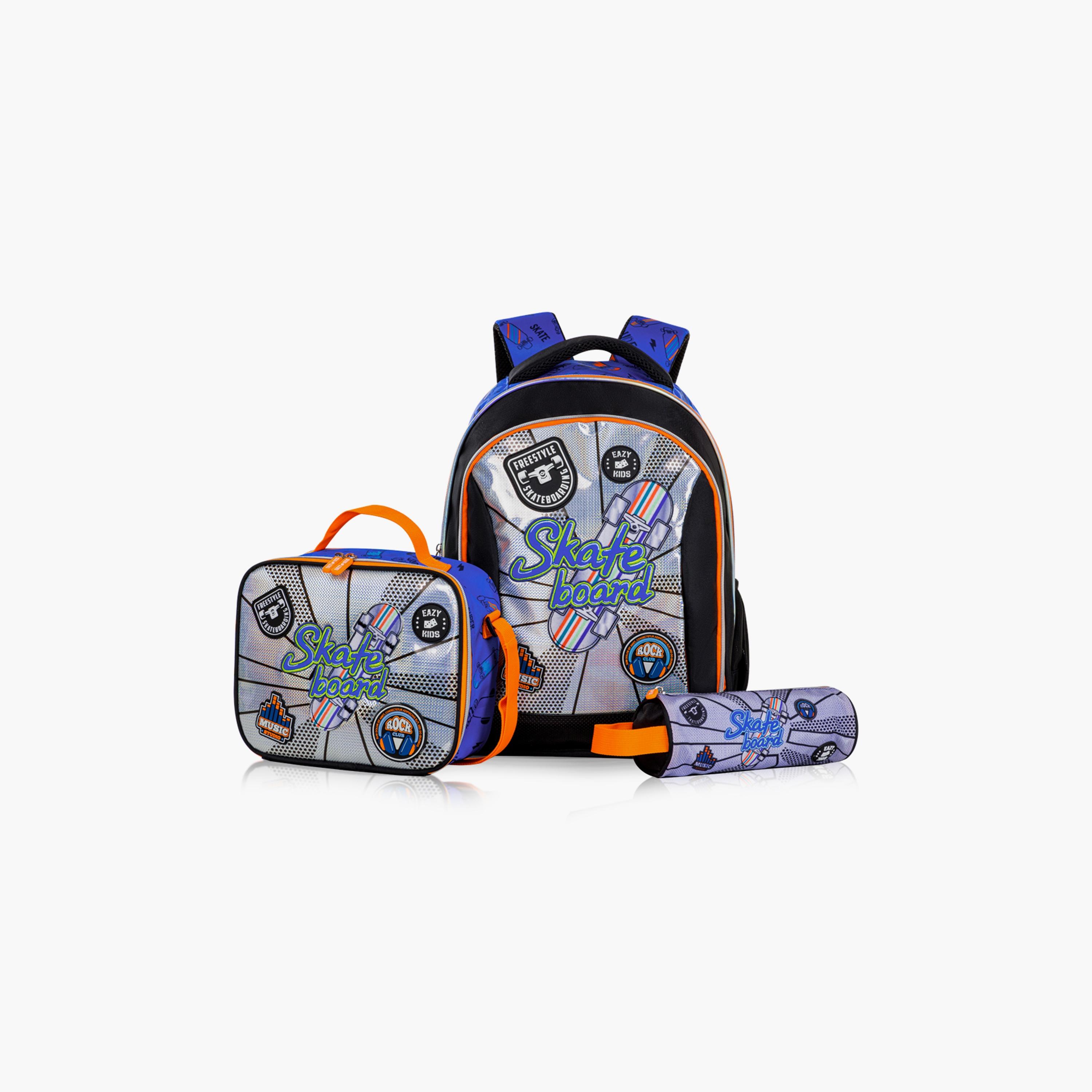 Eazy Kids Printed Backpack with Lunch Bag & Pencil Case - Skate Board - 17 Inch-school-bagsandbackpacks-sets-image-1