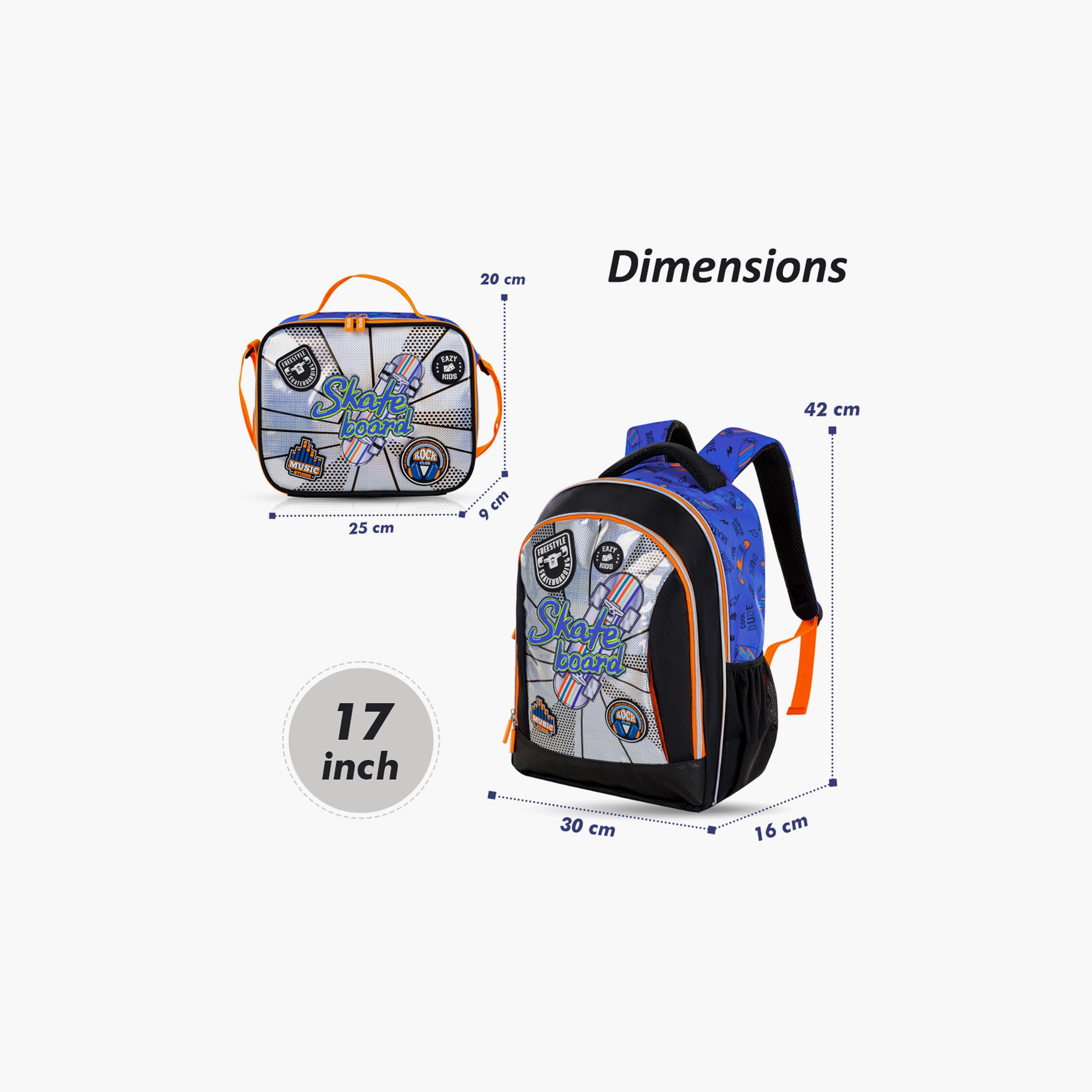 Eazy Kids Printed Backpack with Lunch Bag & Pencil Case - Skate Board - 17 Inch-school-bagsandbackpacks-sets-image-2