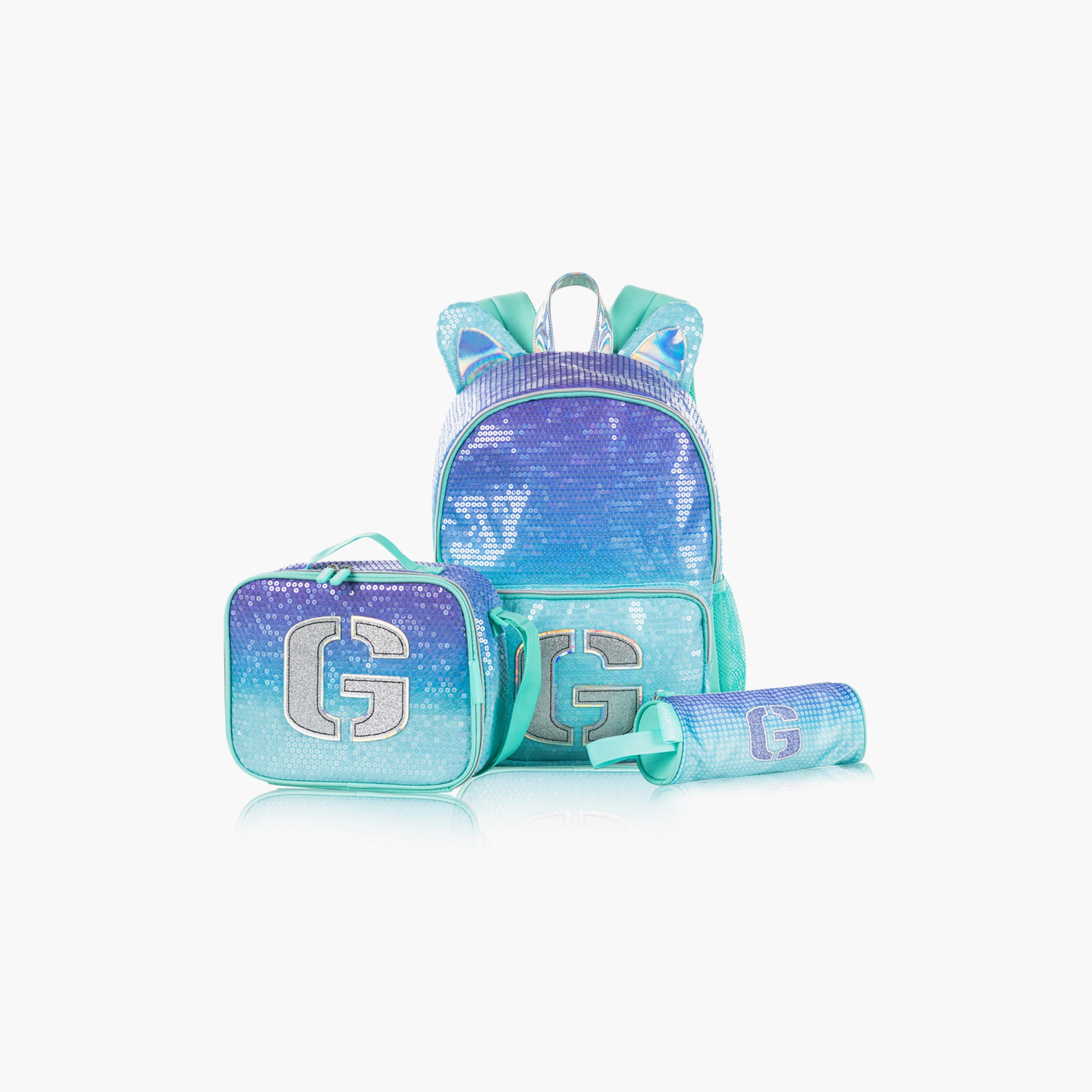 Eazy Kids Printed Backpack with Lunch Bag & Pencil Case - Girl Glitter - Green - 17 Inch-school-bagsandbackpacks-sets-image-1