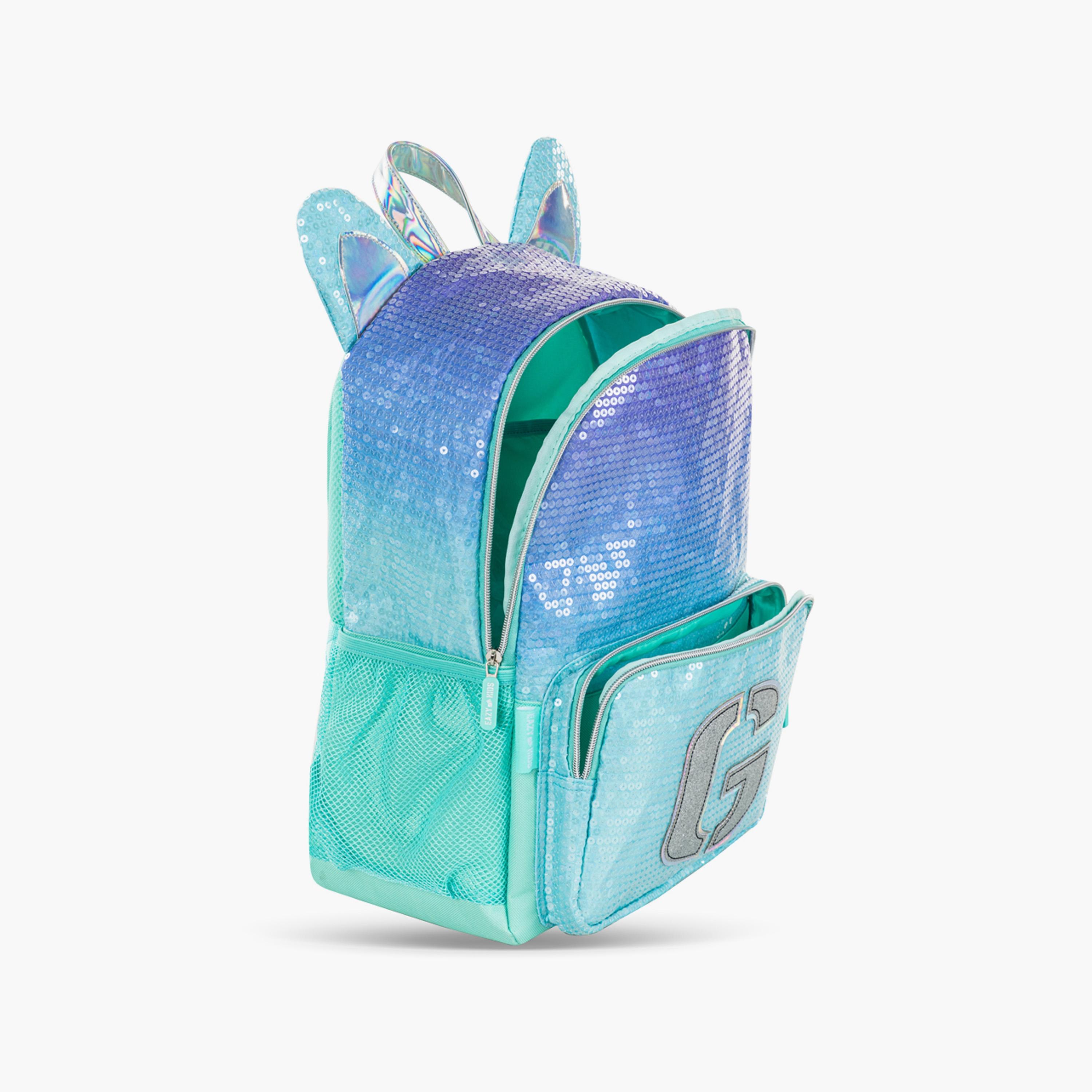 Eazy Kids Printed Backpack with Lunch Bag & Pencil Case - Girl Glitter - Green - 17 Inch-school-bagsandbackpacks-sets-image-4
