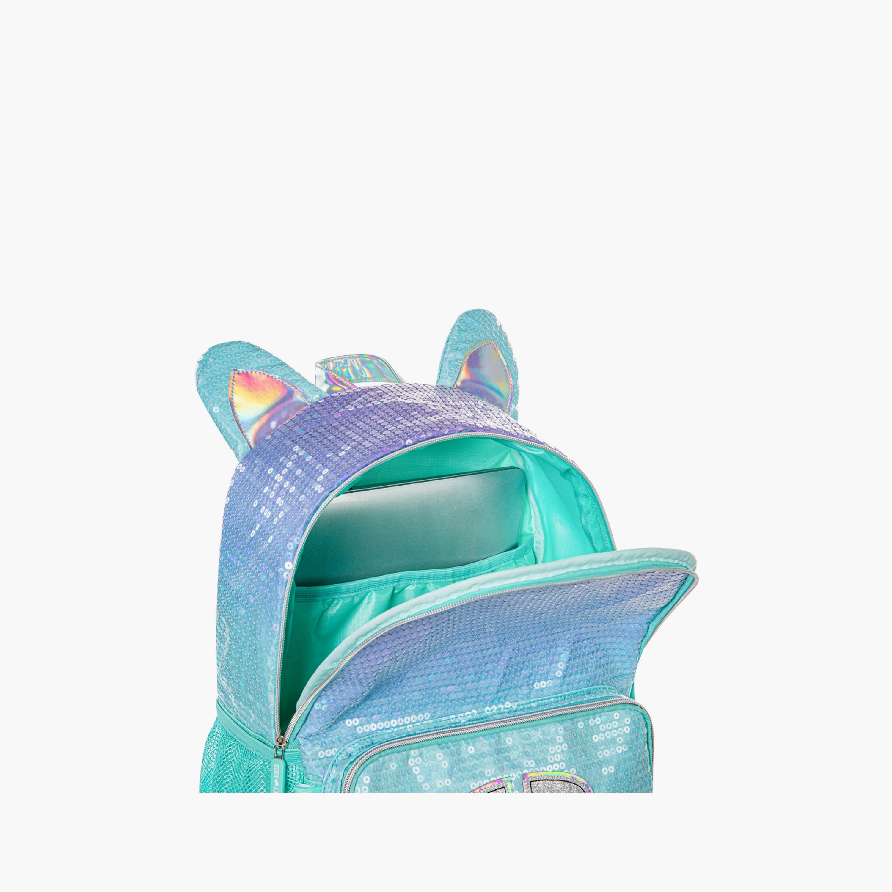 Eazy Kids Printed Backpack with Lunch Bag & Pencil Case - Girl Glitter - Green - 17 Inch-school-bagsandbackpacks-sets-image-5