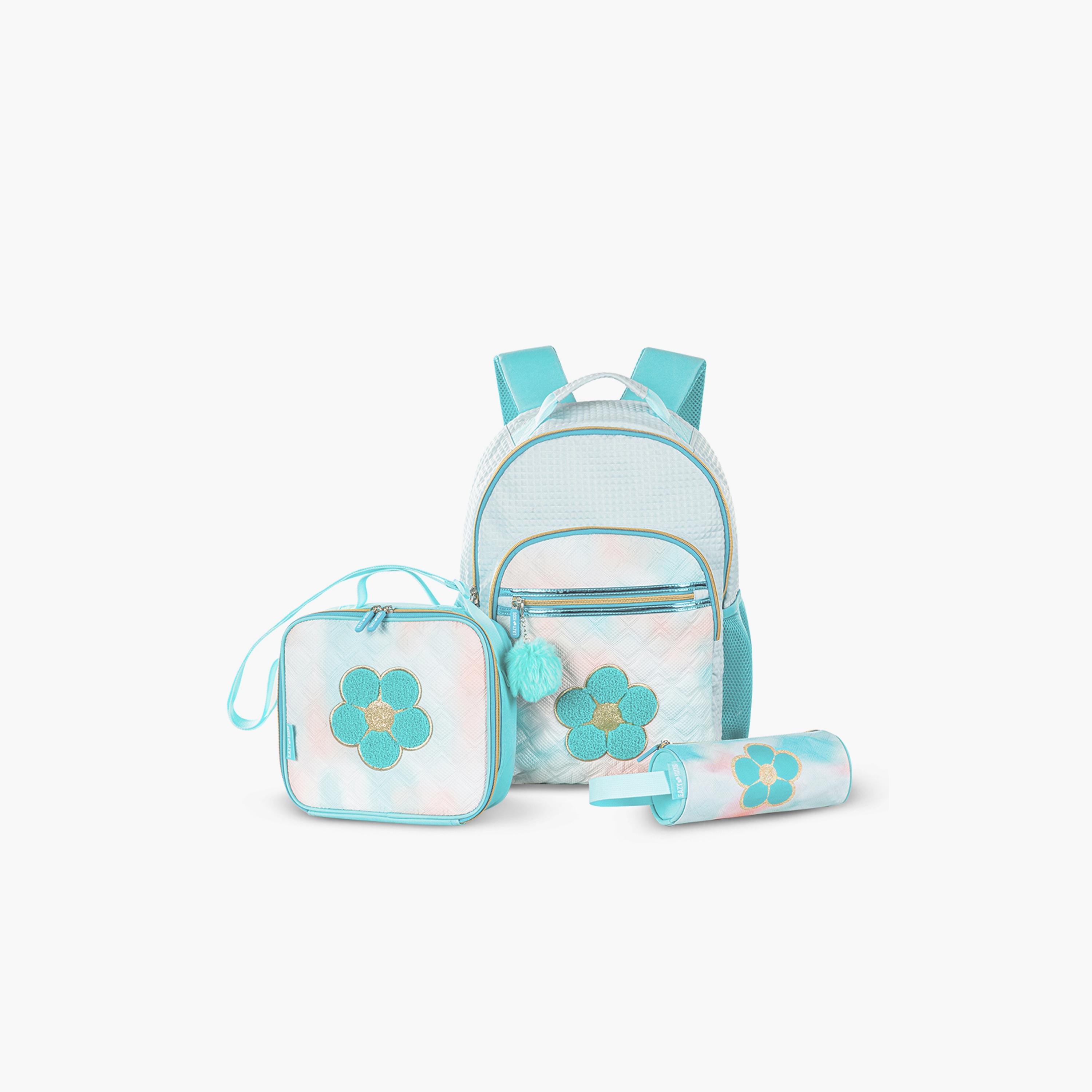 Eazy Kids Printed Backpack with Lunch Bag & Pencil Case - Floral - Green - 18 Inch-school-bagsandbackpacks-sets-image-1