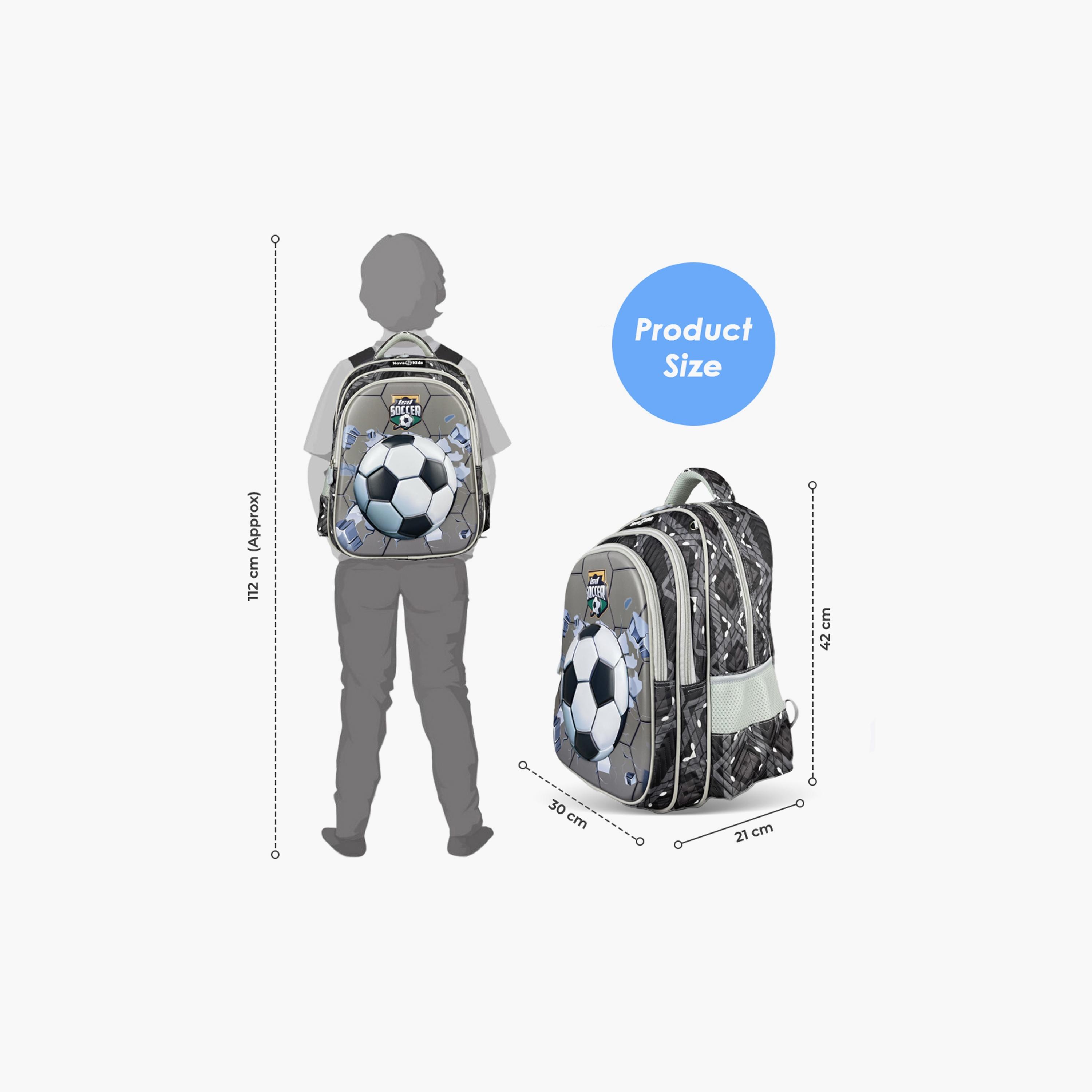 حقيبة مدرسية ثلاثية الأبعاد من نوفا كيدز - كرة قدم - رمادي-school-bagsandbackpacks-backpacks-image-2