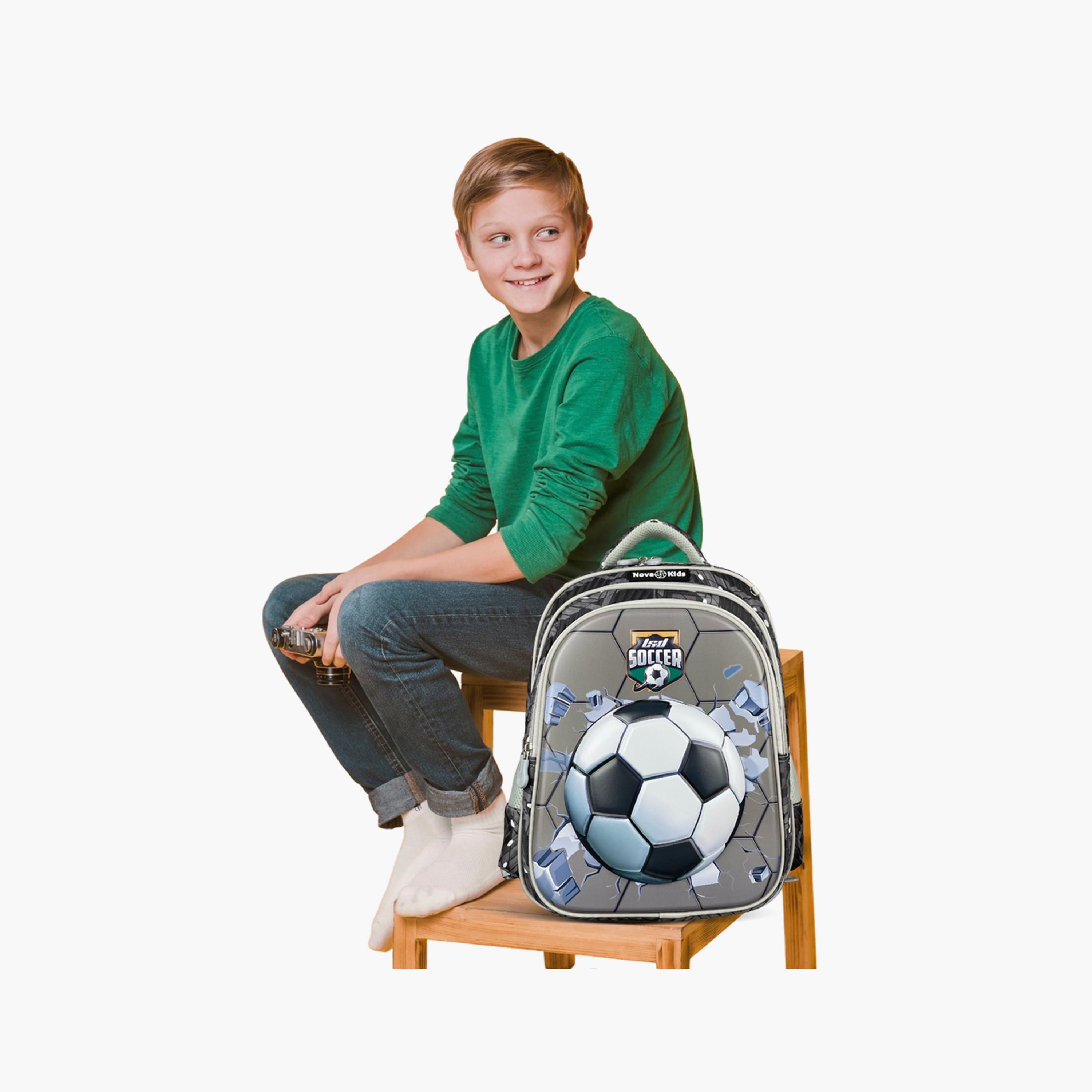 حقيبة مدرسية ثلاثية الأبعاد من نوفا كيدز - كرة قدم - رمادي-school-bagsandbackpacks-backpacks-image-3