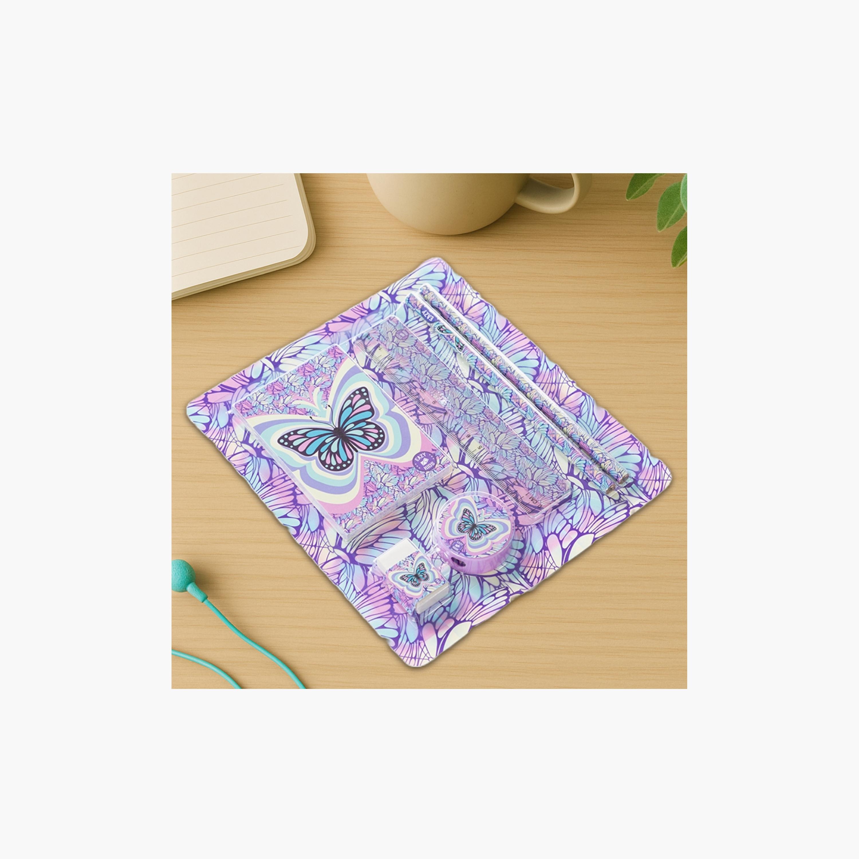 Eazy Kids Printed Stationary Set - Butterfly - Purple-school-stationery-sets-image-2