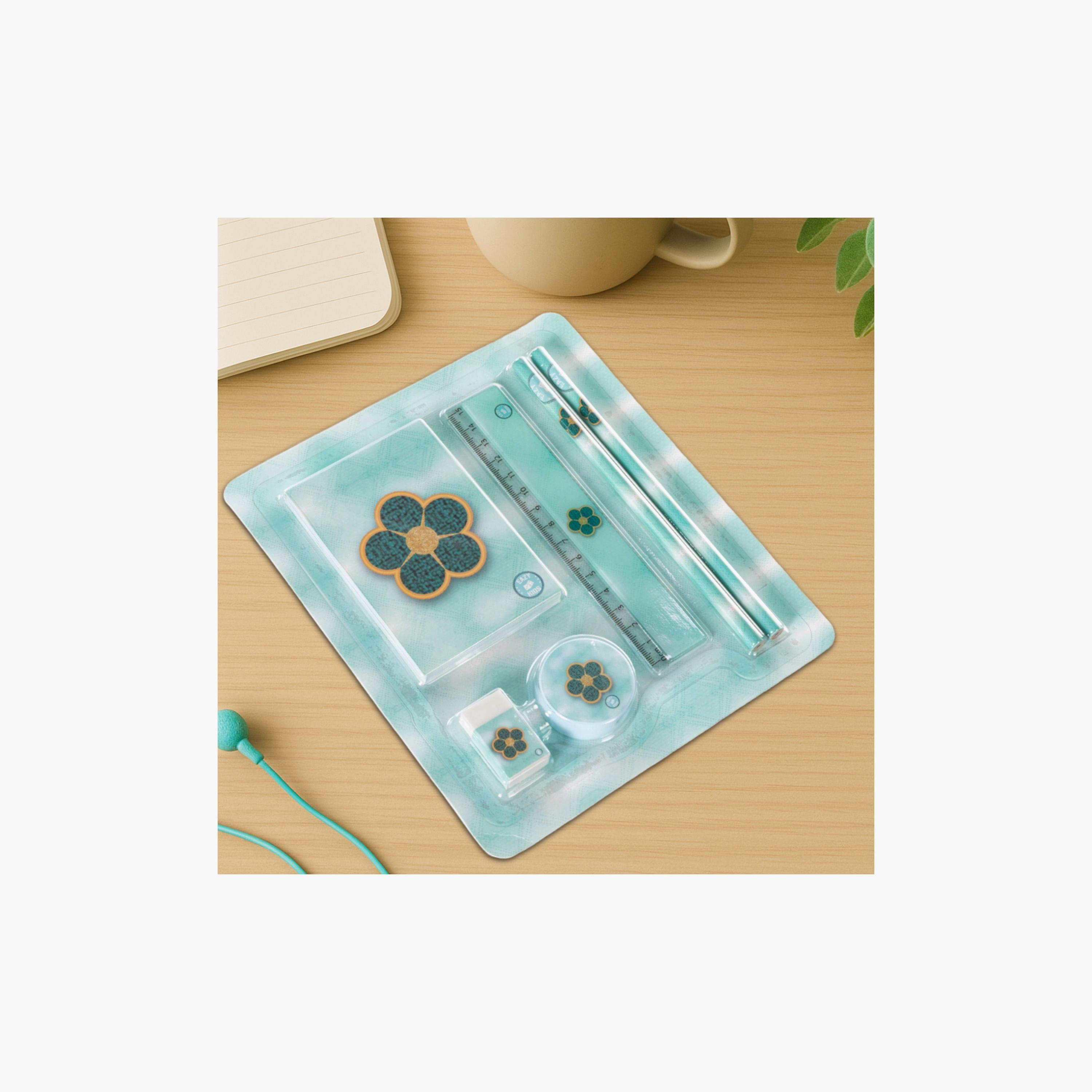 Eazy Kids Printed Stationary Set - Daisy Flower - Green-school-stationery-sets-image-2