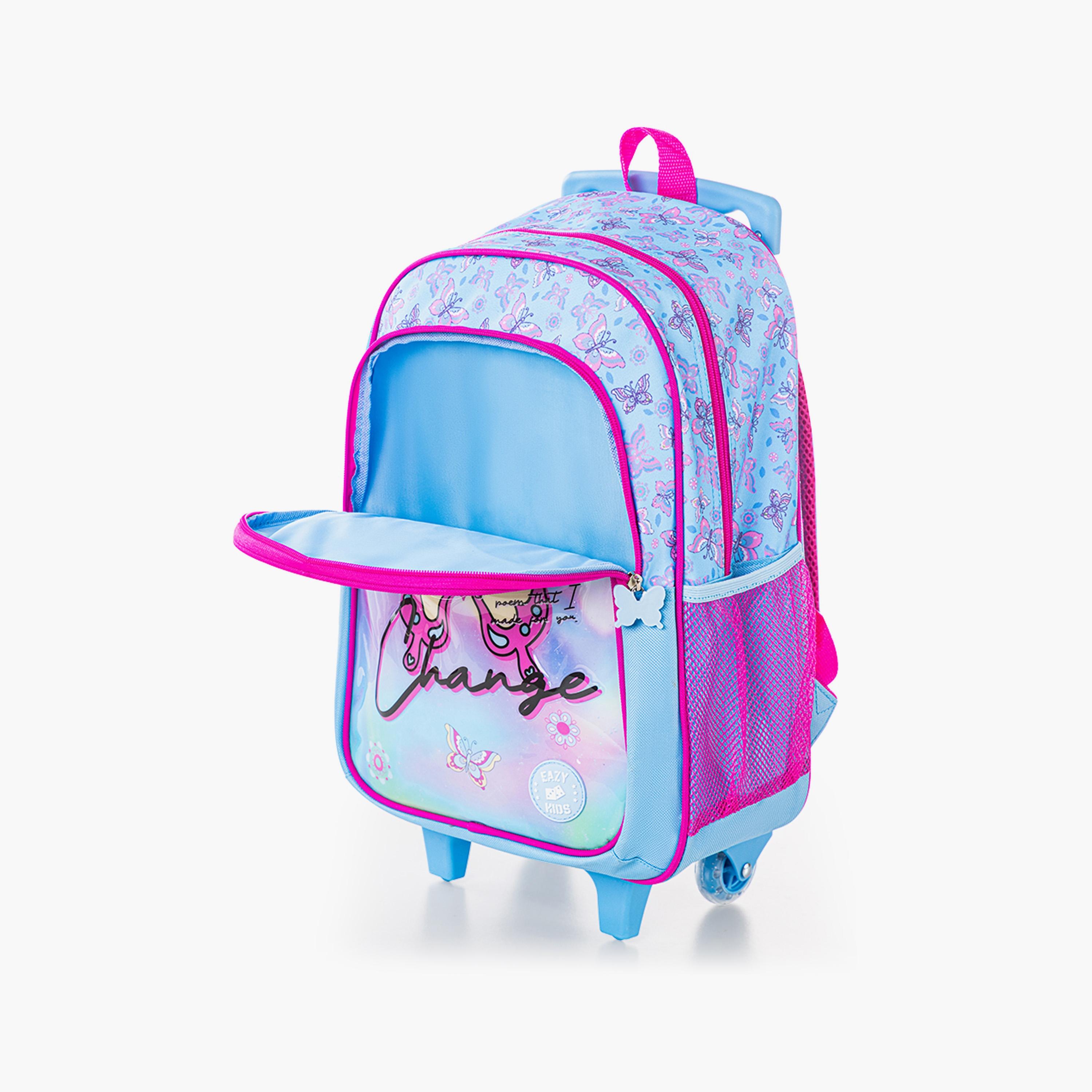 Eazy Kids 5-Piece Printed Trolley School Bag - Butterfly - 16 Inch-school-bagsandbackpacks-trolleybags-image-6
