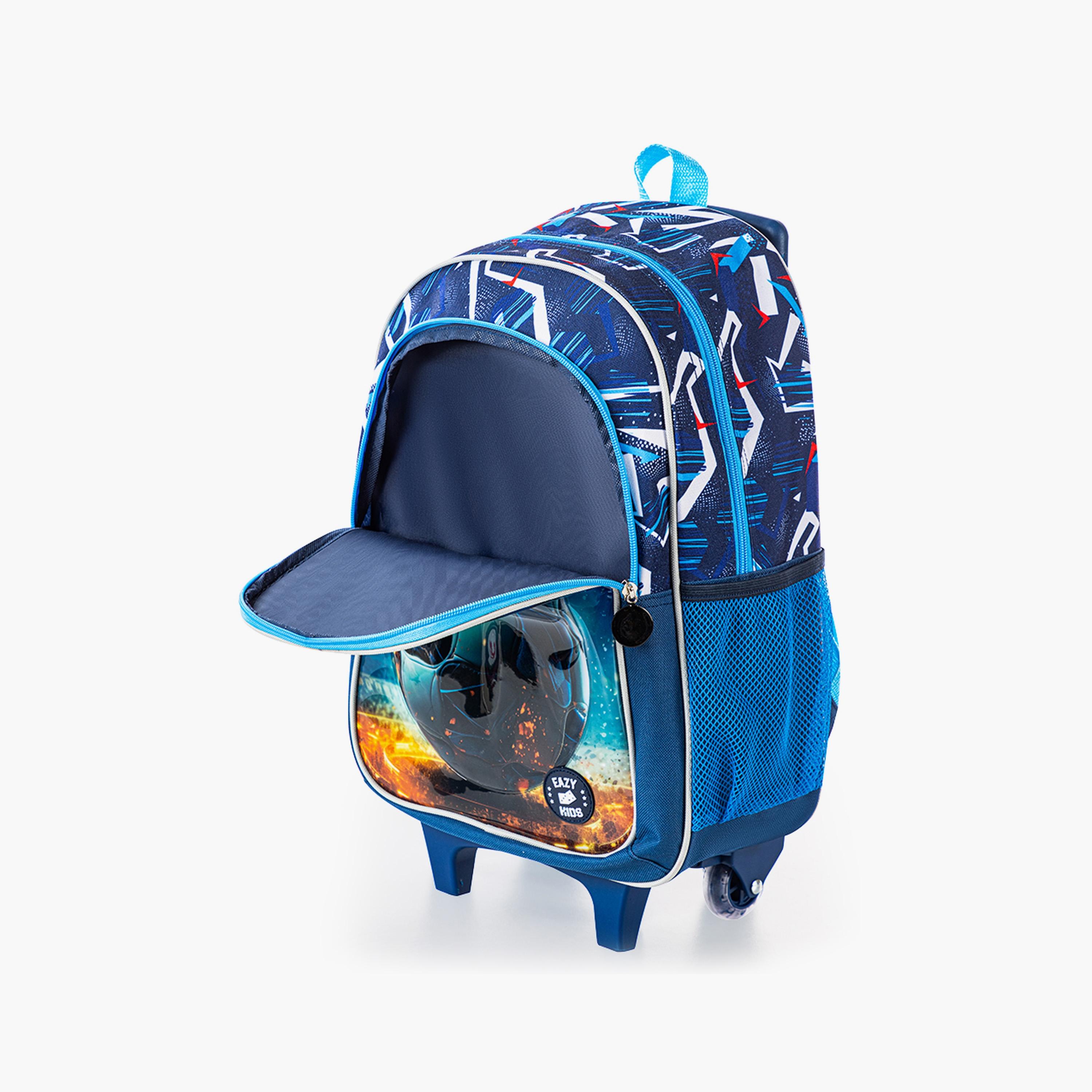 Eazy Kids 5-Piece Printed Trolley School Bag - Football - 16 Inch-school-bagsandbackpacks-trolleybags-image-6