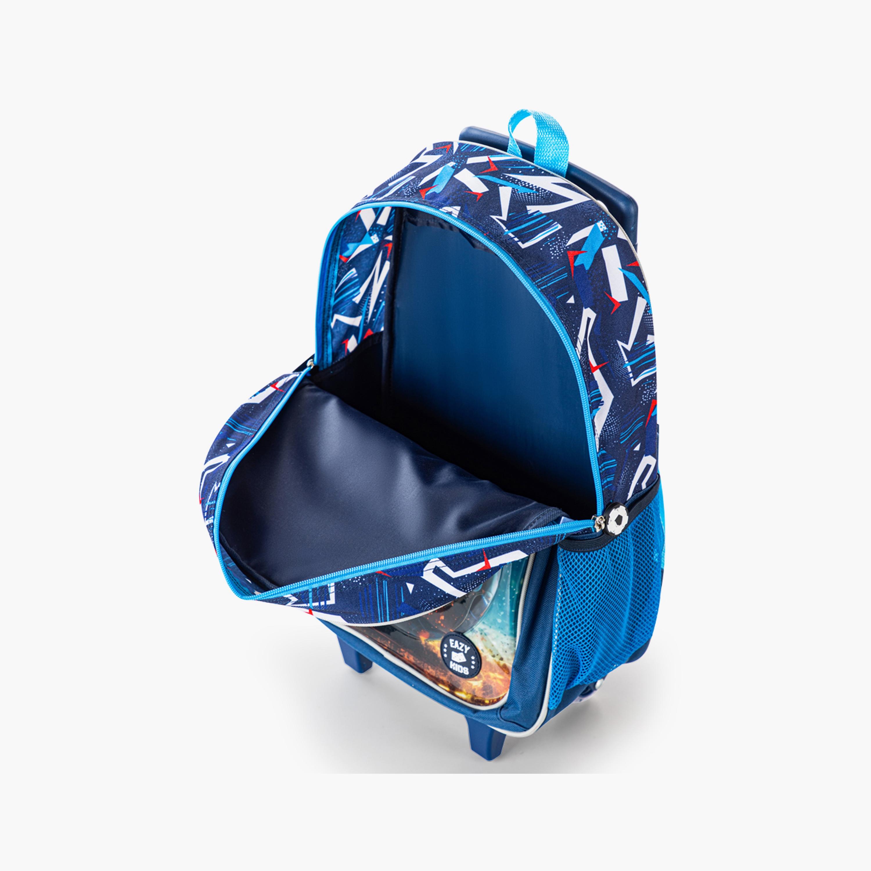 Eazy Kids 5-Piece Printed Trolley School Bag - Football - 16 Inch-school-bagsandbackpacks-trolleybags-image-7