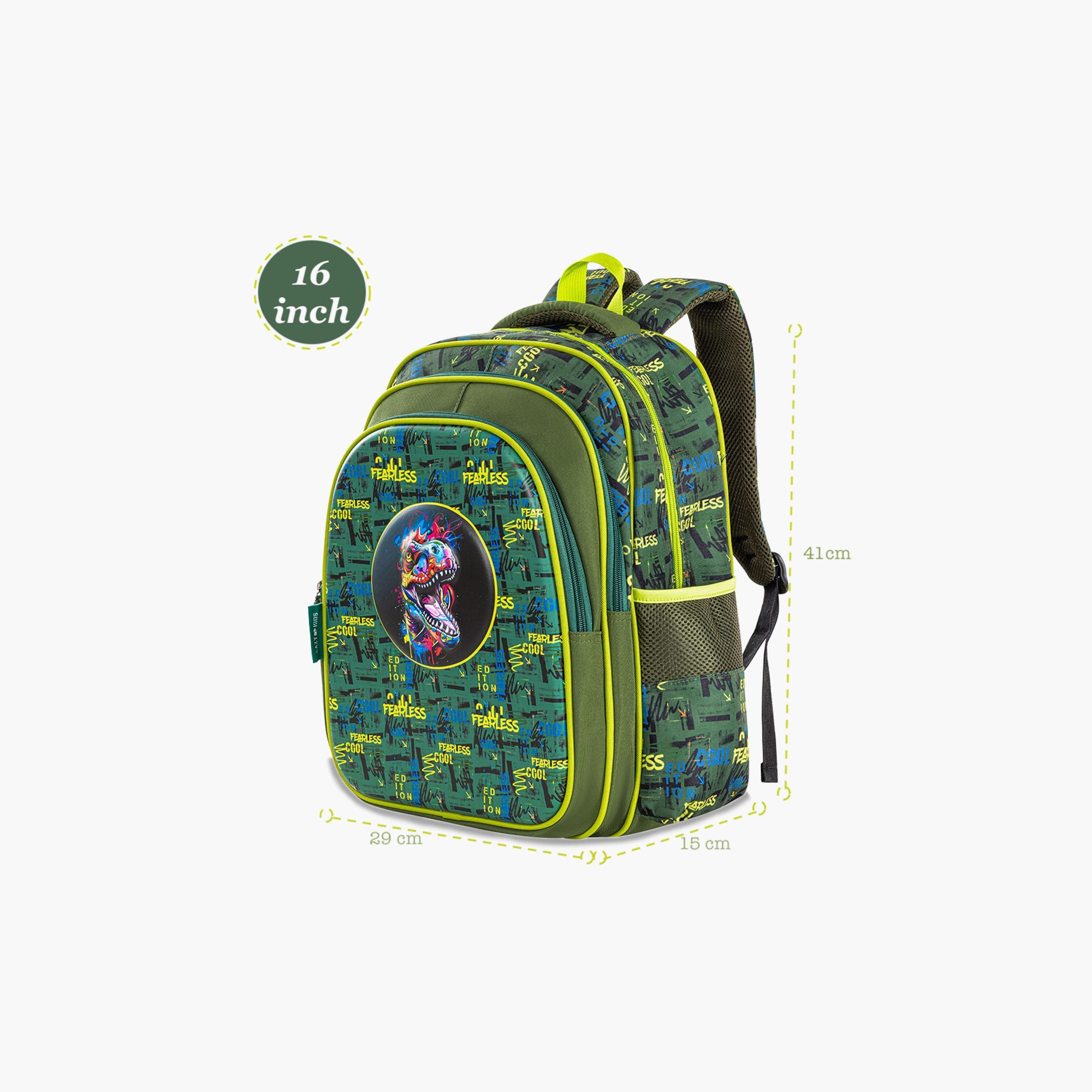 Eazy Kids Printed School Bag with Pencil Case - Dino - Green - 16 Inch-school-bagsandbackpacks-sets-image-3