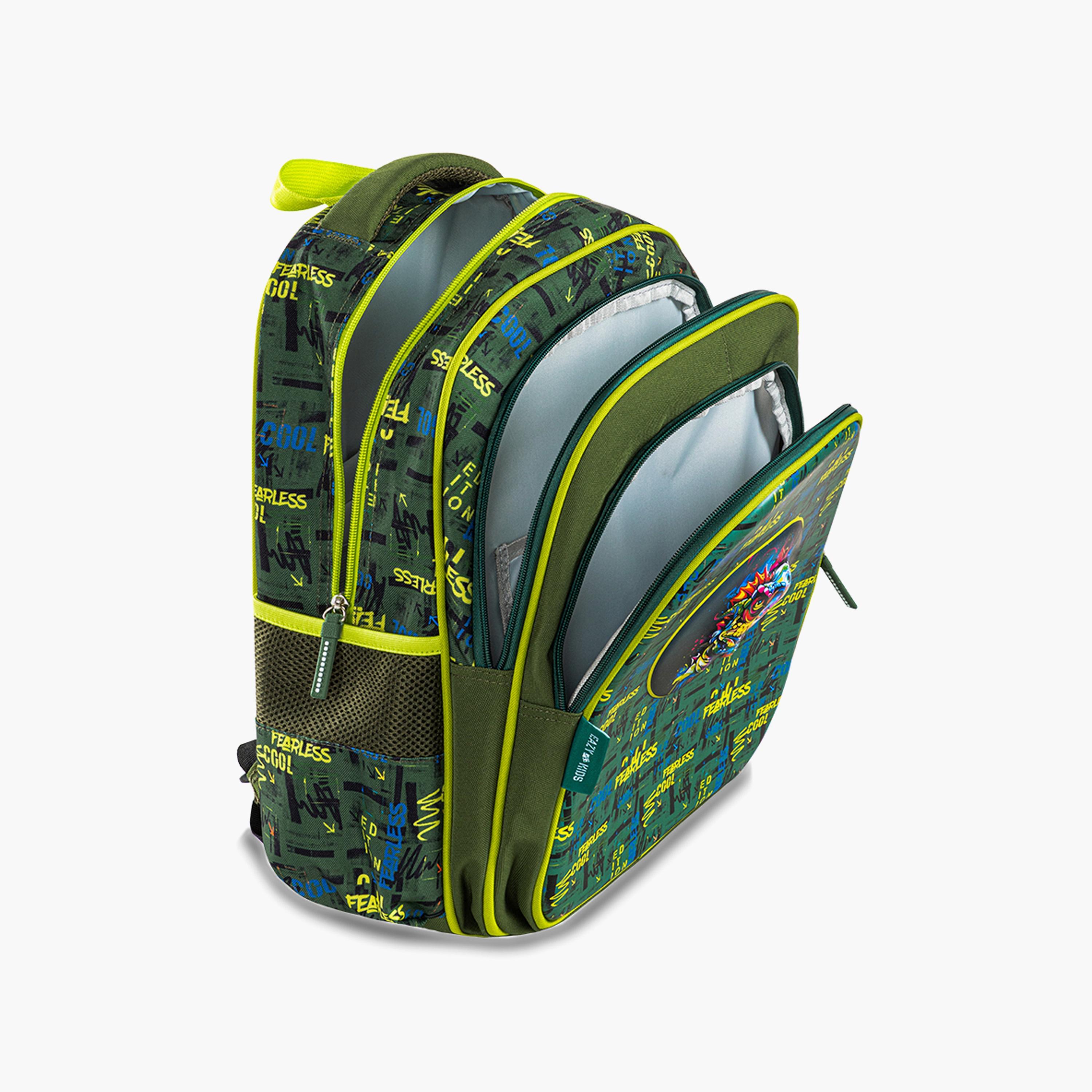 Eazy Kids Printed School Bag with Pencil Case - Dino - Green - 16 Inch-school-bagsandbackpacks-sets-image-9