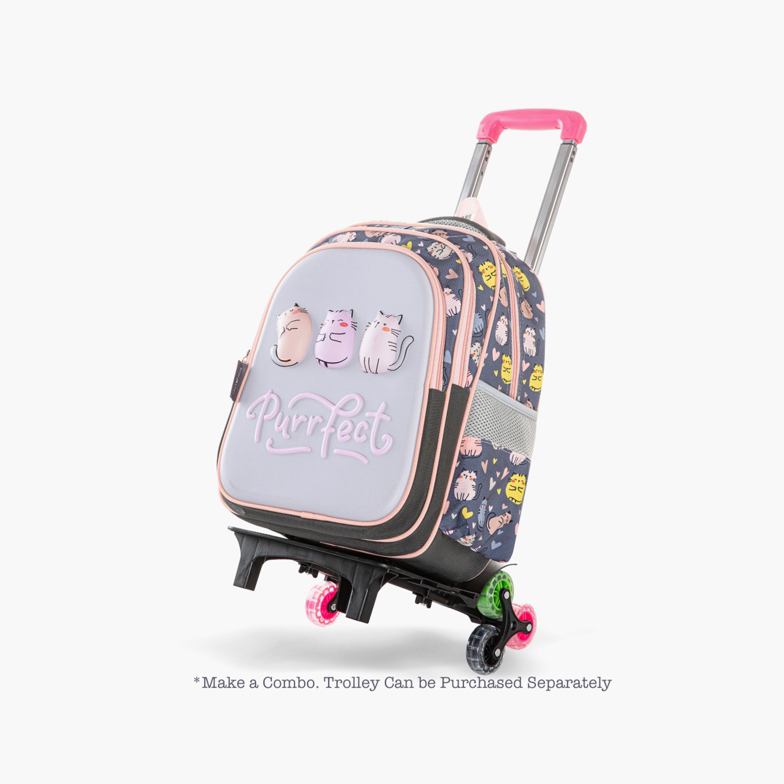 Eazy Kids Printed School Bag with Pencil Case - Purrfect - Grey - 16 Inch-school-bagsandbackpacks-sets-image-2