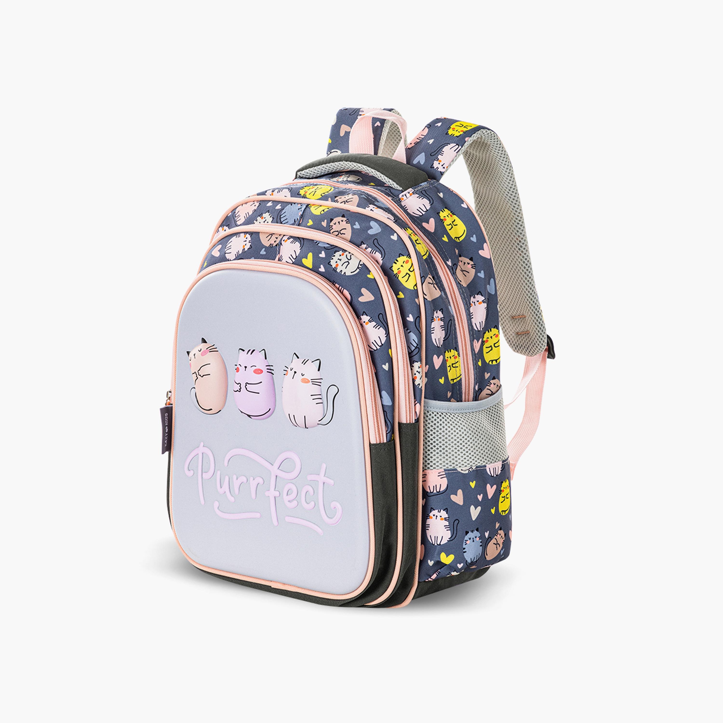 Eazy Kids Printed School Bag with Pencil Case - Purrfect - Grey - 16 Inch-school-bagsandbackpacks-sets-image-4