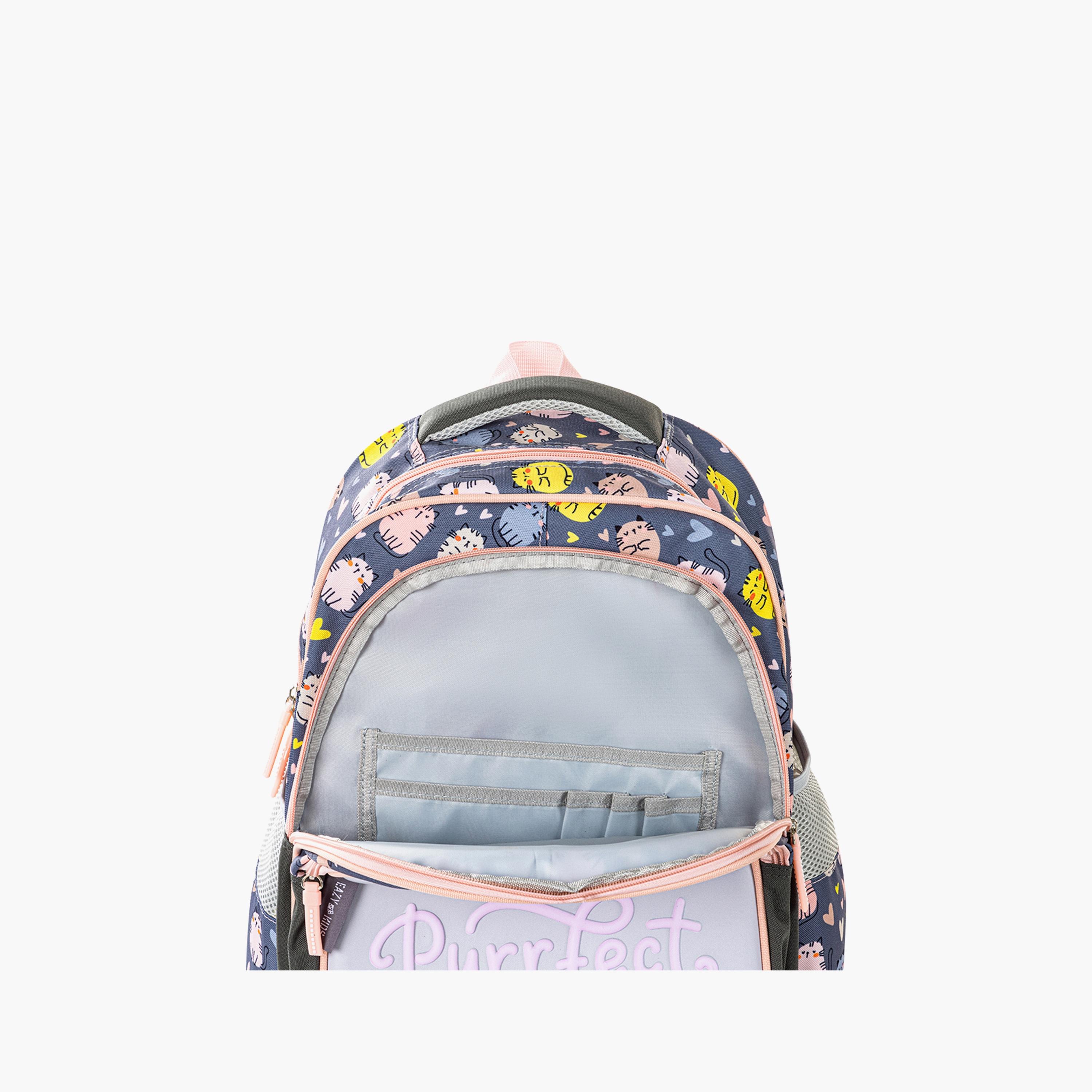 Eazy Kids Printed School Bag with Pencil Case - Purrfect - Grey - 16 Inch-school-bagsandbackpacks-sets-image-6