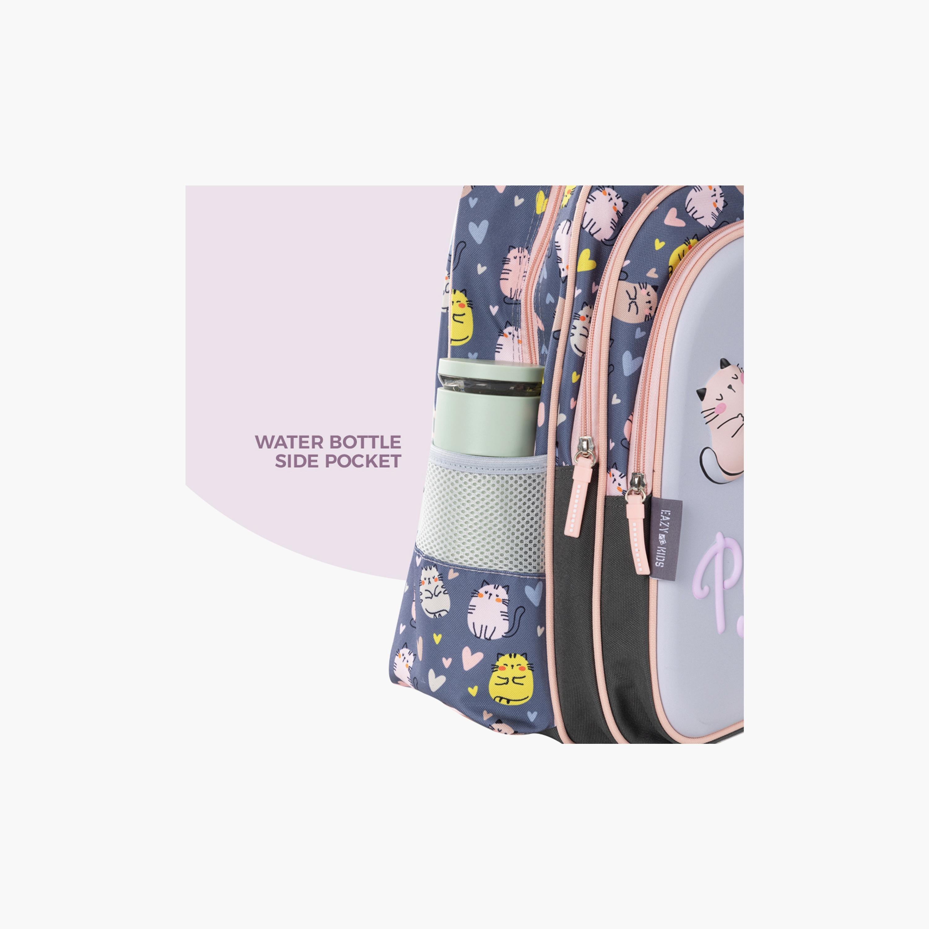 Eazy Kids Printed School Bag with Pencil Case - Purrfect - Grey - 16 Inch-school-bagsandbackpacks-sets-image-7