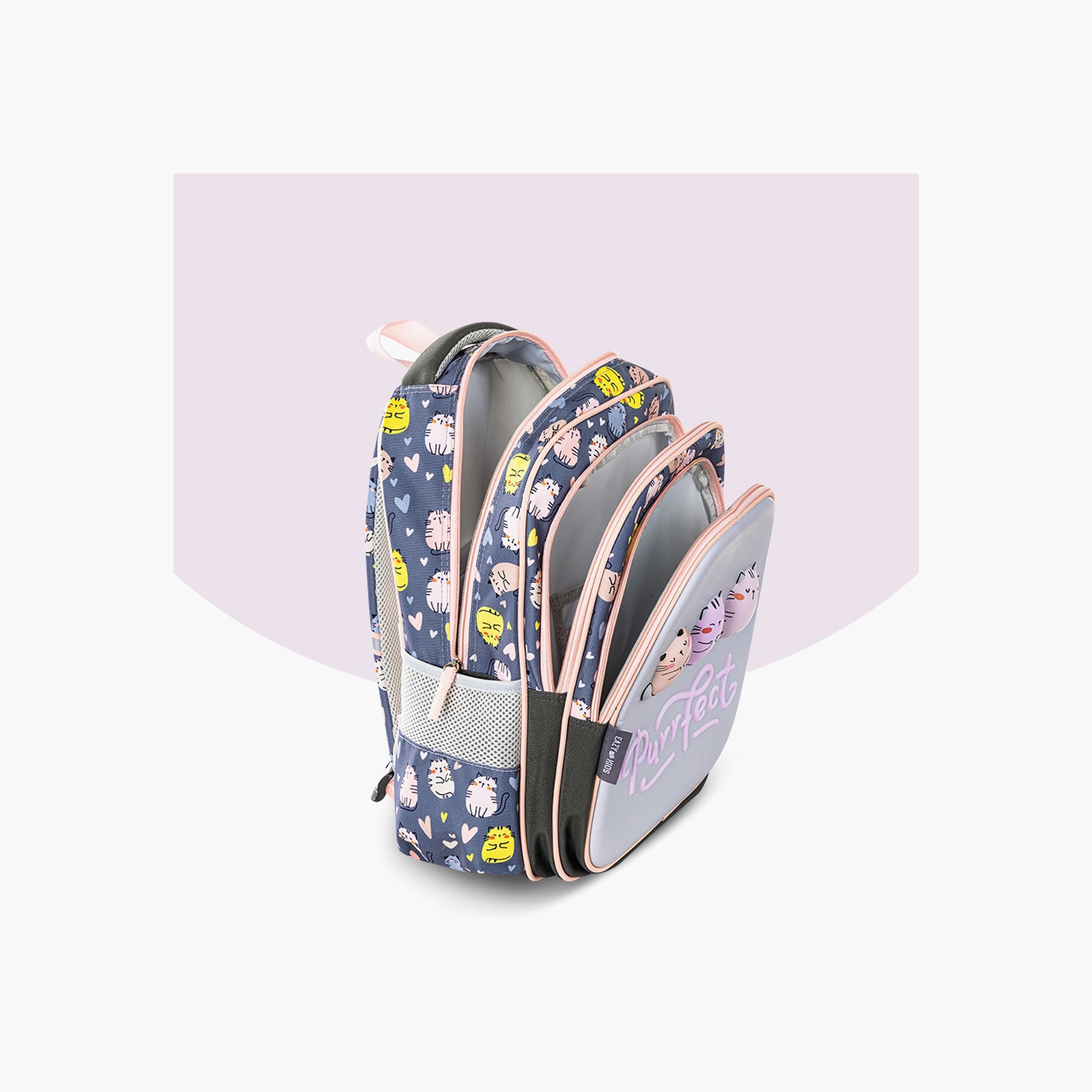 Eazy Kids Printed School Bag with Pencil Case - Purrfect - Grey - 16 Inch-school-bagsandbackpacks-sets-image-9