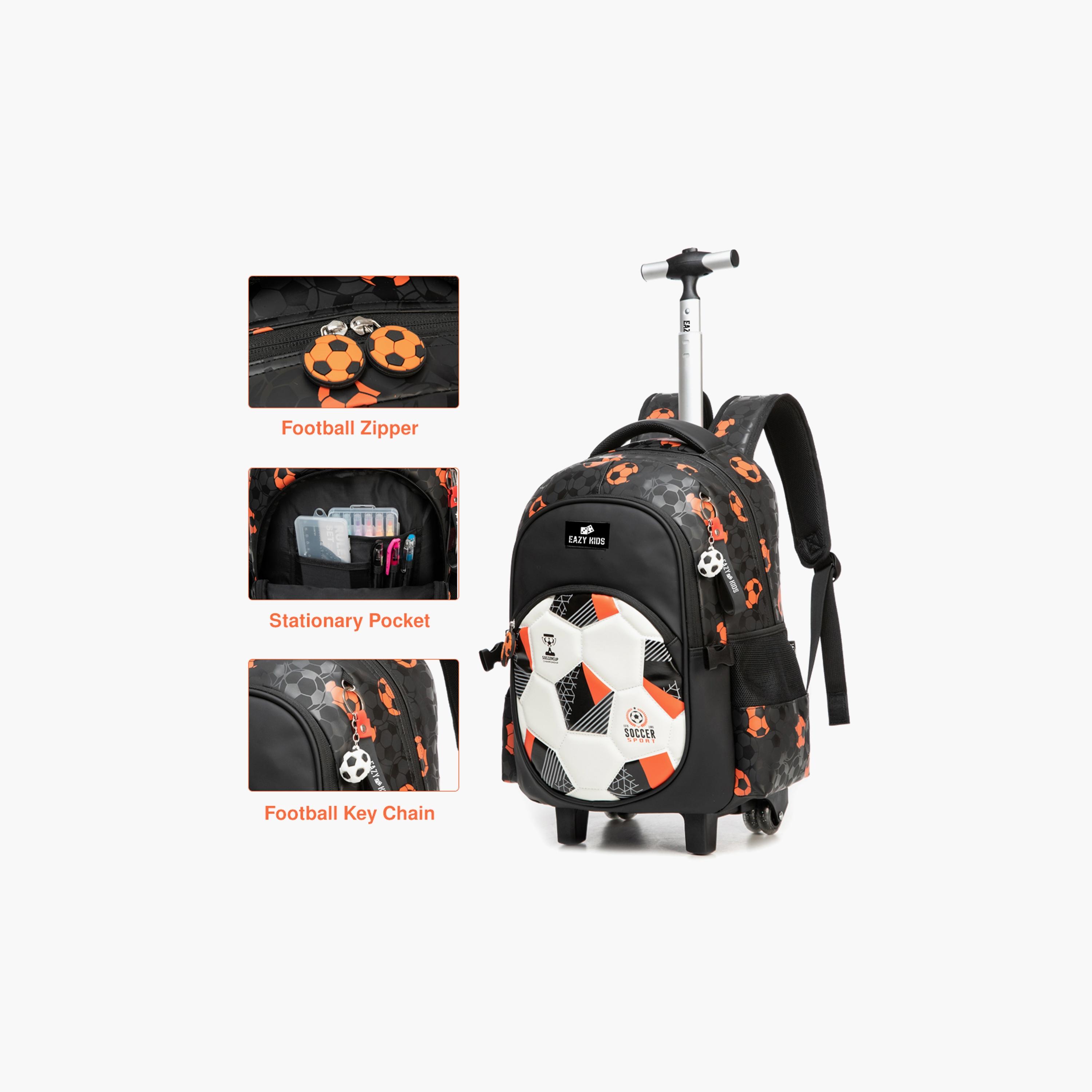 Eazy Kids Printed Trolley School Bag with Lunch Bag & Pencil Case - Football - Black - 18 Inch-school-bagsandbackpacks-trolleybags-image-10