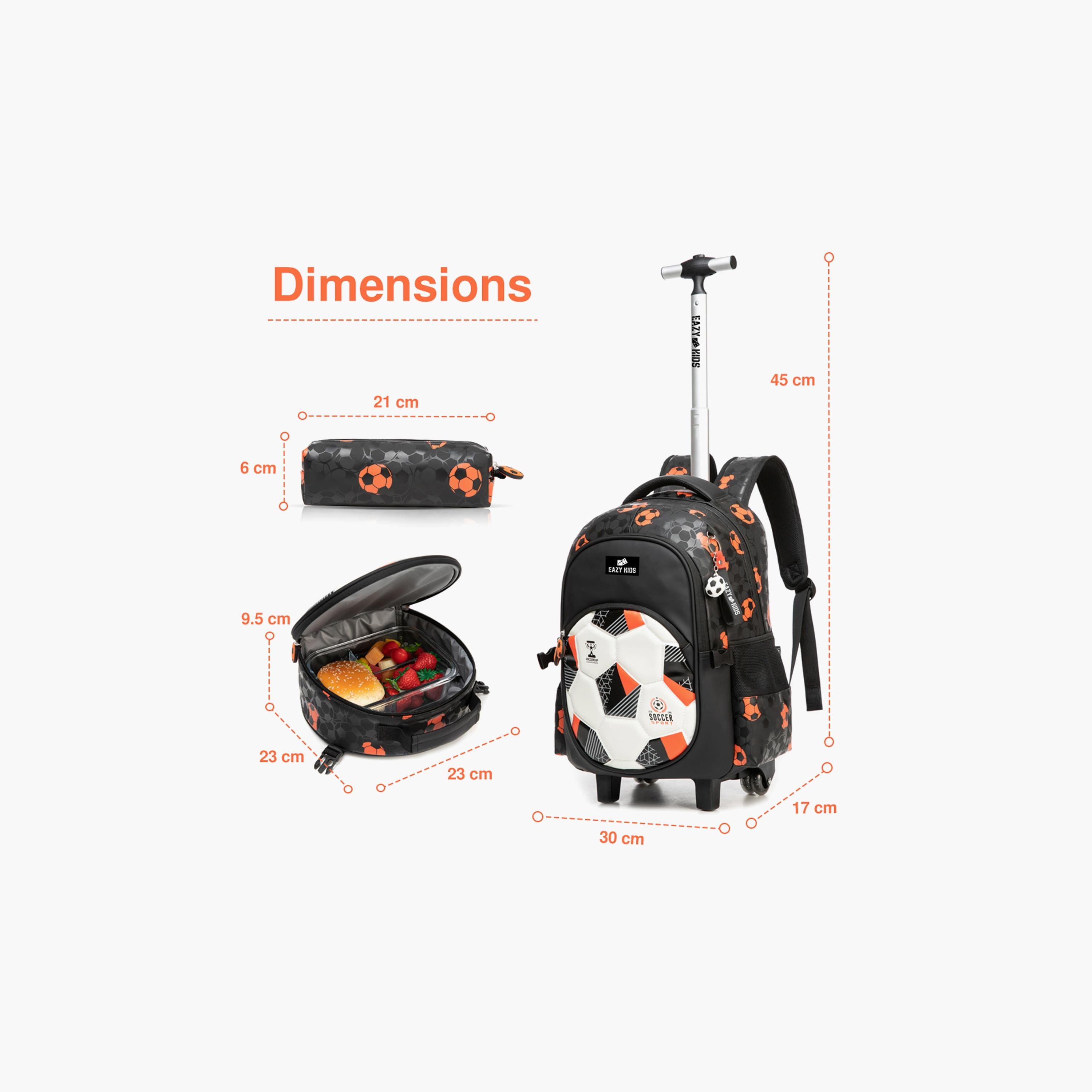 Eazy Kids Printed Trolley School Bag with Lunch Bag & Pencil Case - Football - Black - 18 Inch-school-bagsandbackpacks-trolleybags-image-3