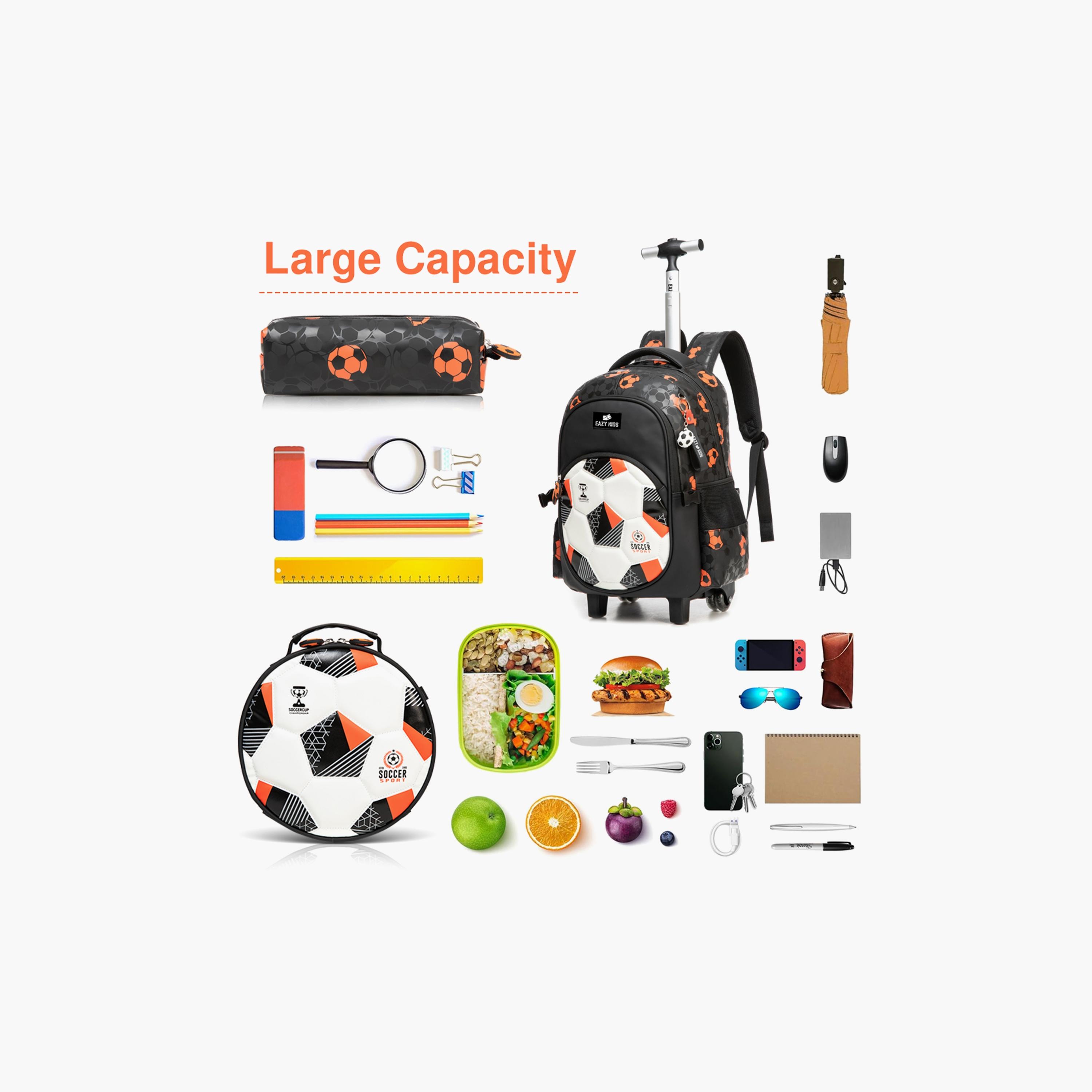 Eazy Kids Printed Trolley School Bag with Lunch Bag & Pencil Case - Football - Black - 18 Inch-school-bagsandbackpacks-trolleybags-image-9