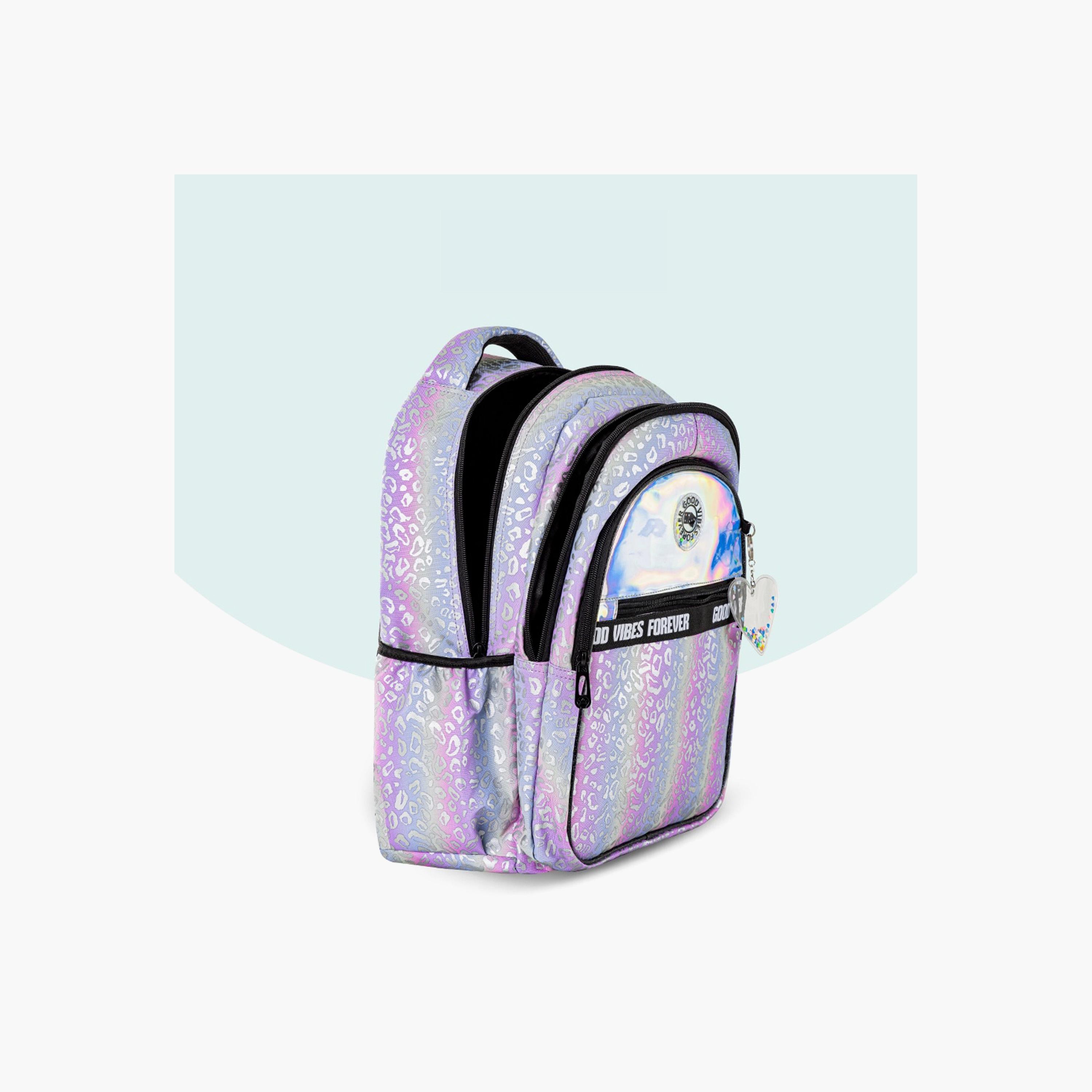 Eazy Kids Printed School Bag with Lunch Bag & Pencil Case - Good Vibes - Silver - 17 Inch-school-bagsandbackpacks-sets-image-10