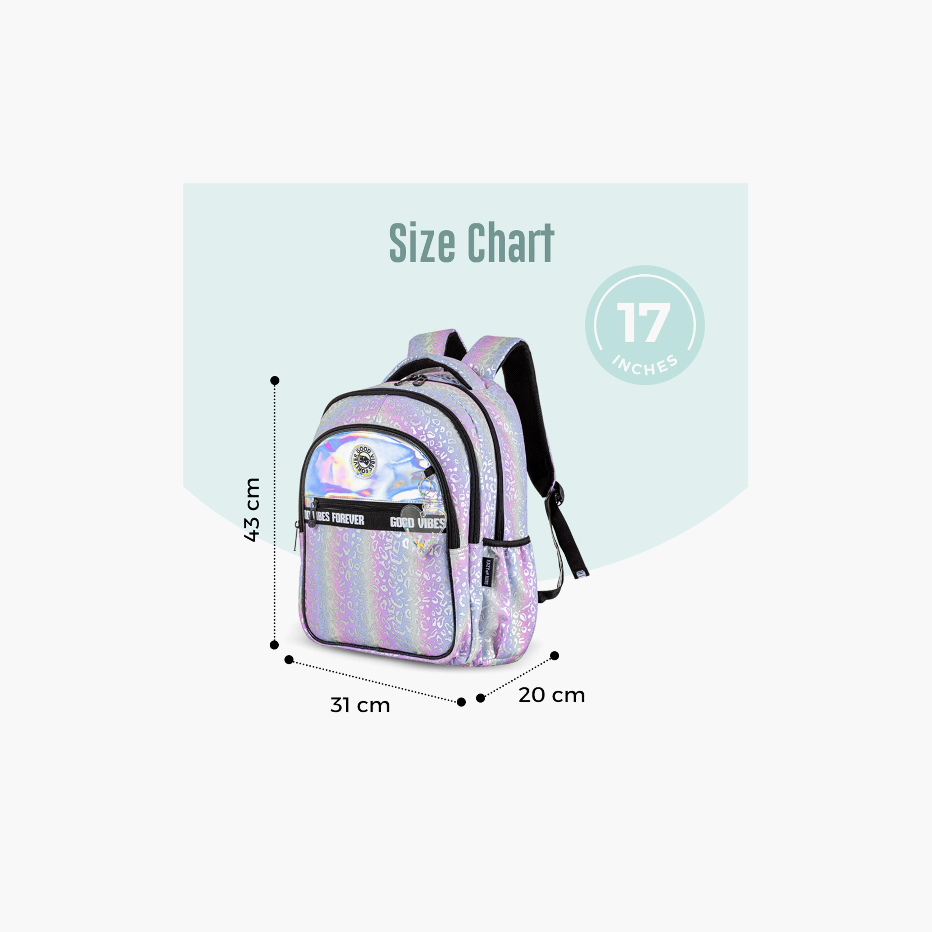 Eazy Kids Printed School Bag with Lunch Bag & Pencil Case - Good Vibes - Silver - 17 Inch-school-bagsandbackpacks-sets-image-3