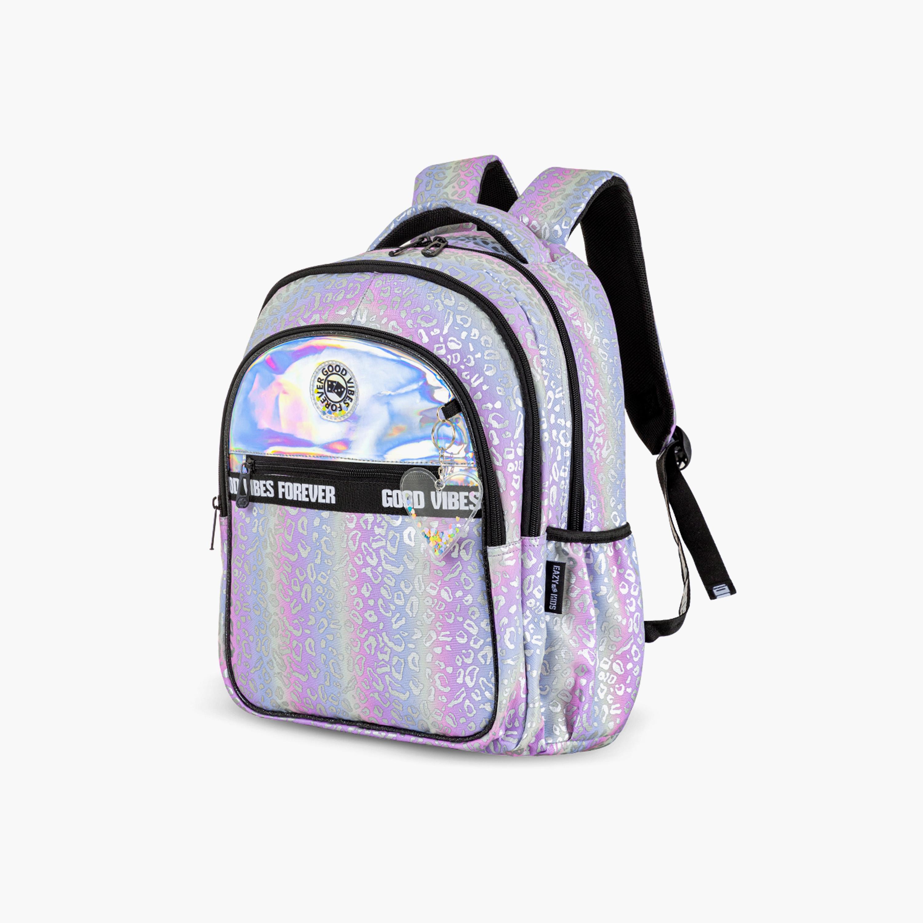 Eazy Kids Printed School Bag with Lunch Bag & Pencil Case - Good Vibes - Silver - 17 Inch-school-bagsandbackpacks-sets-image-4