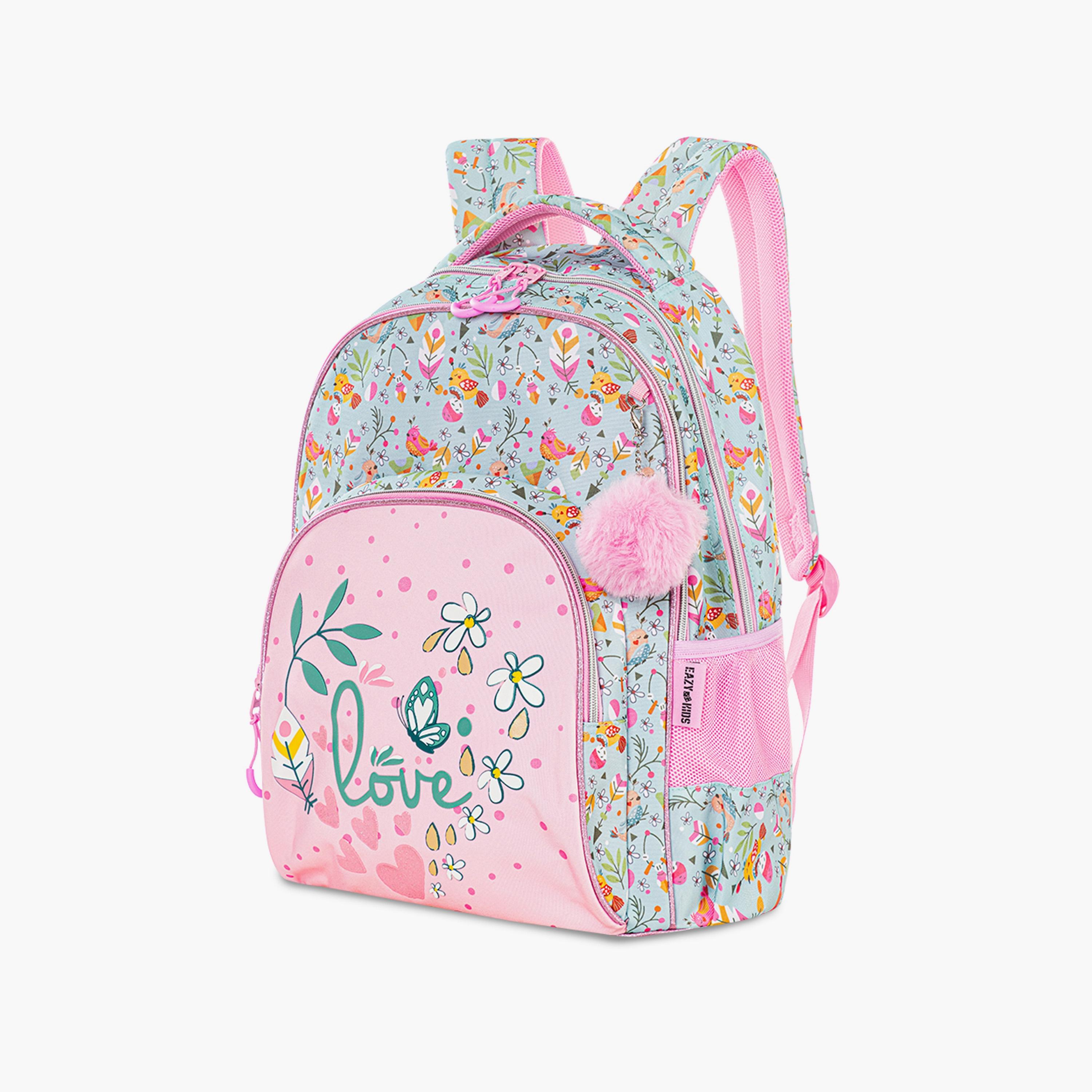 Eazy Kids Printed School Bag with Pencil Pouch - Love - Pink - 17 Inch-school-bagsandbackpacks-sets-image-4
