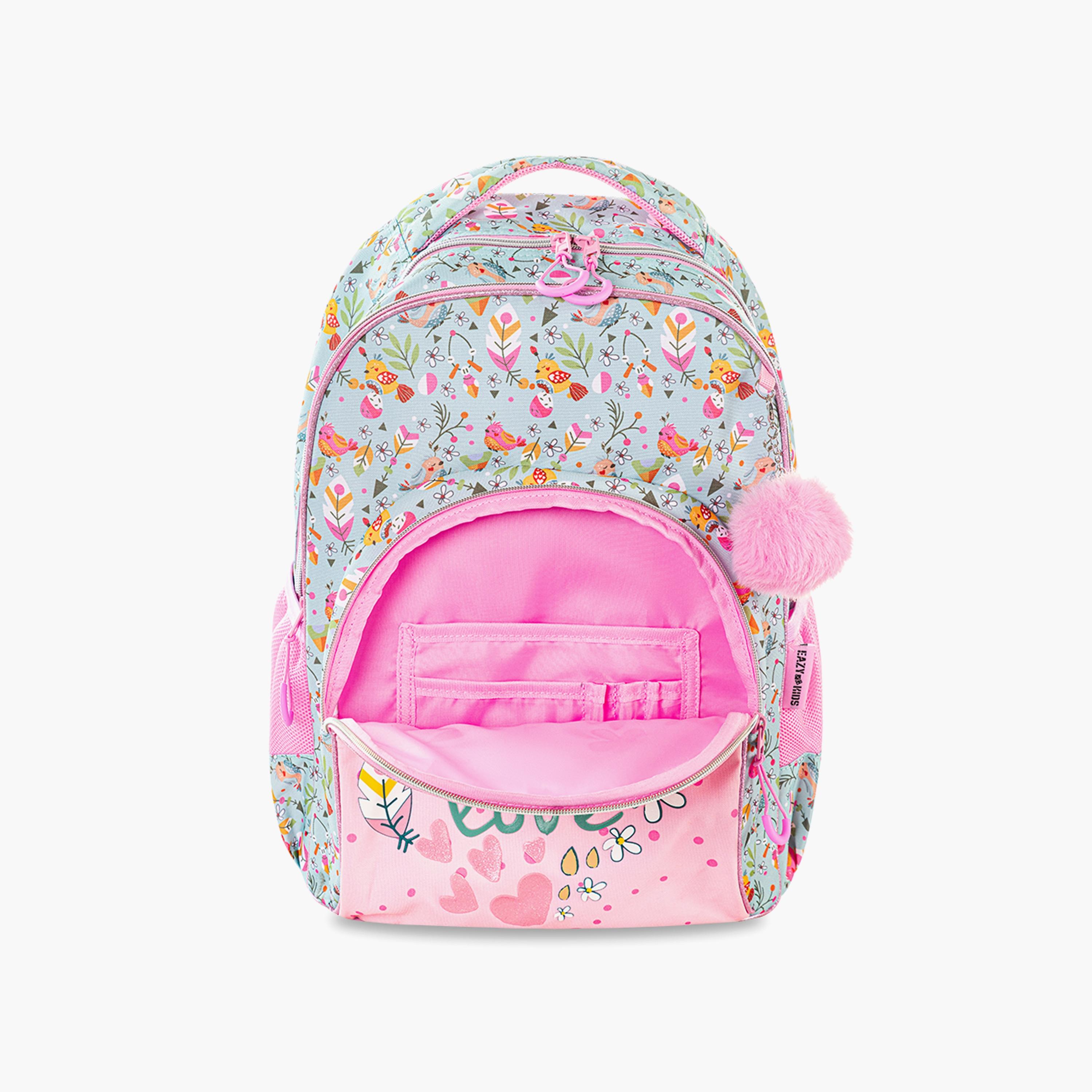 Eazy Kids Printed School Bag with Pencil Pouch - Love - Pink - 17 Inch-school-bagsandbackpacks-sets-image-9