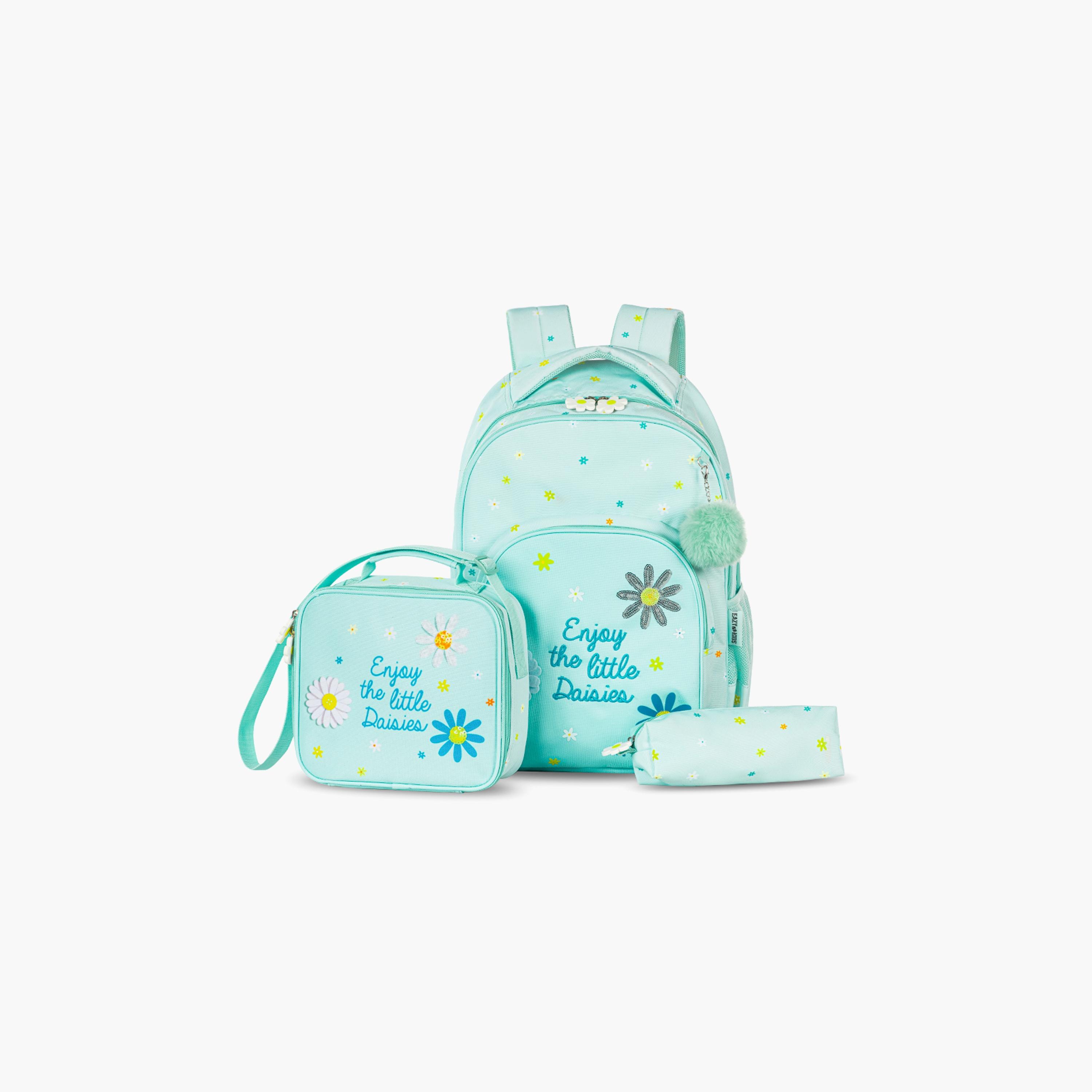 Eazy Kids Printed School Bag with Lunch Bag & Pencil Case - Little Daisy - Green - 17 Inch-school-bagsandbackpacks-sets-image-1
