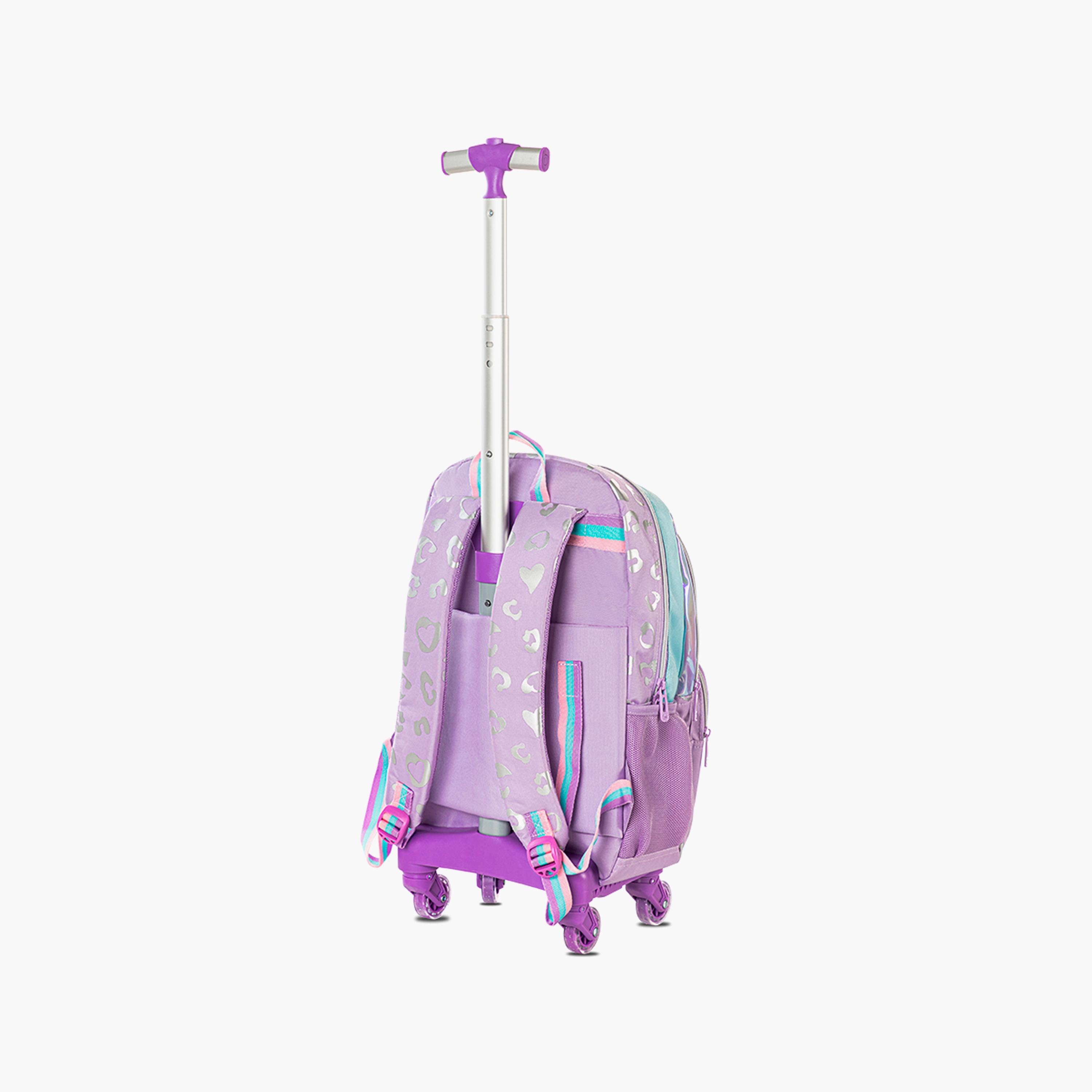 Eazy Kids 4-Wheel Trolley School Bag with Lunch Bag & Pencil Pouch - Love - Purple - 17 Inch-school-bagsandbackpacks-trolleybags-image-10