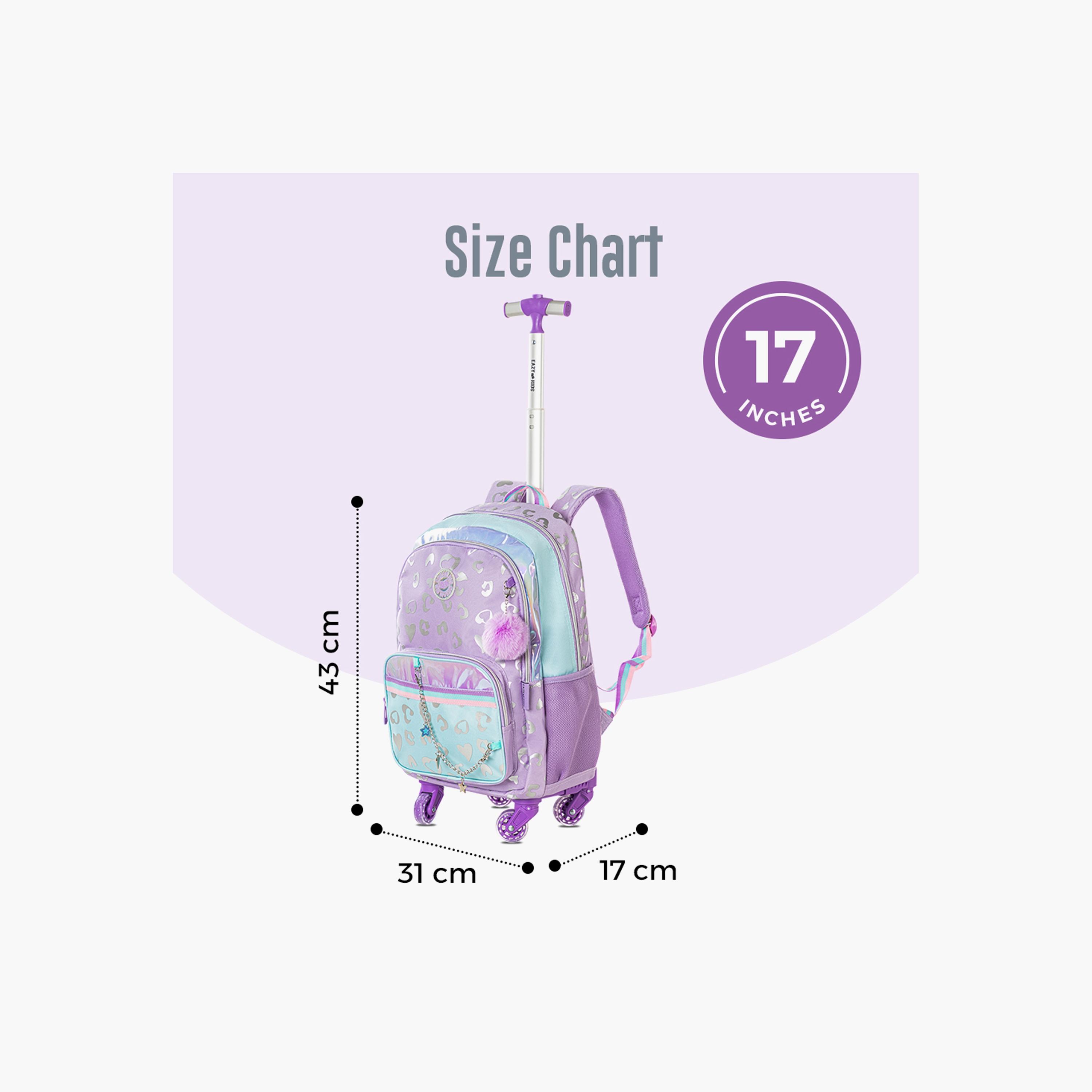 Eazy Kids 4-Wheel Trolley School Bag with Lunch Bag & Pencil Pouch - Love - Purple - 17 Inch-school-bagsandbackpacks-trolleybags-image-5