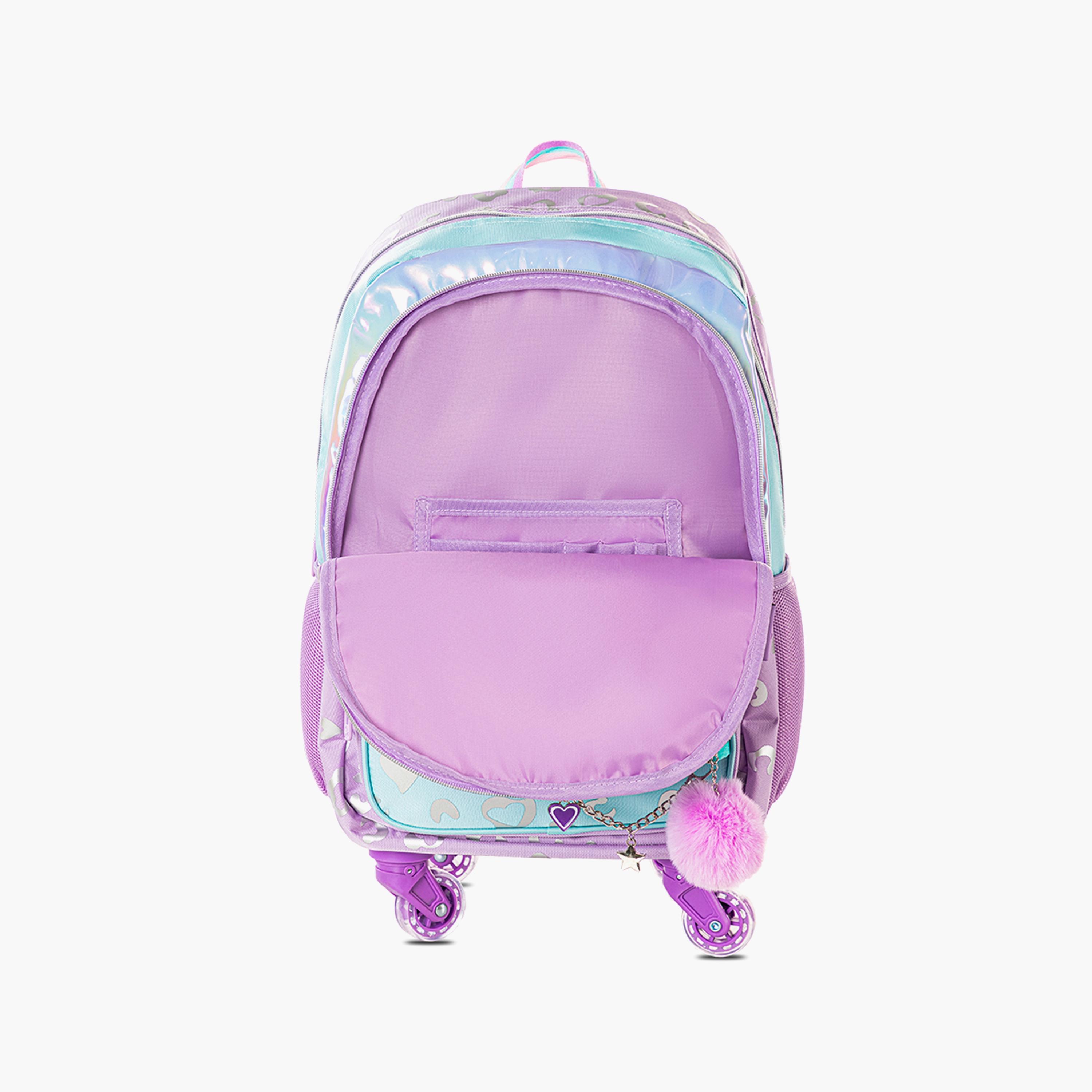 Eazy Kids 4-Wheel Trolley School Bag with Lunch Bag & Pencil Pouch - Love - Purple - 17 Inch-school-bagsandbackpacks-trolleybags-image-6