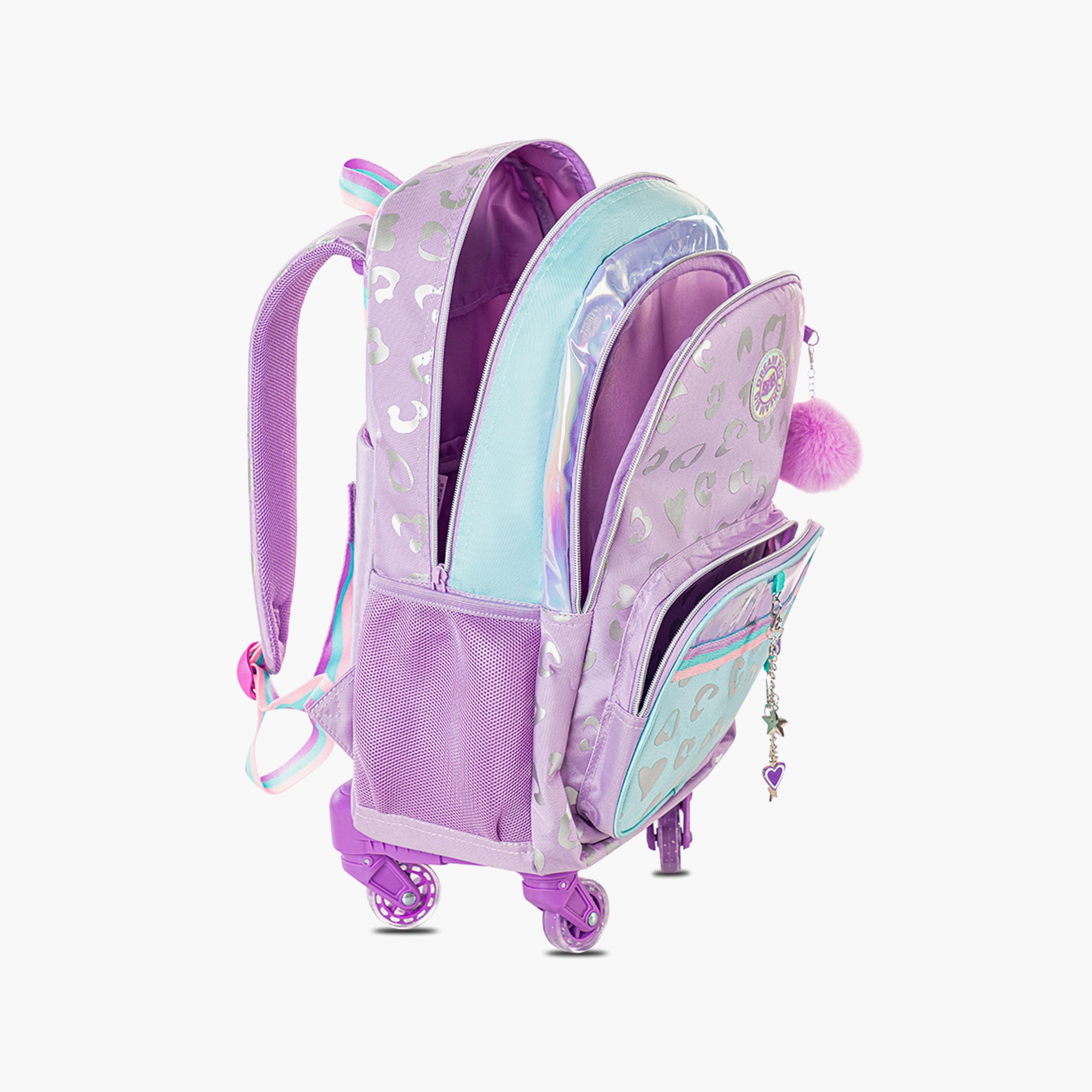Eazy Kids 4-Wheel Trolley School Bag with Lunch Bag & Pencil Pouch - Love - Purple - 17 Inch-school-bagsandbackpacks-trolleybags-image-8