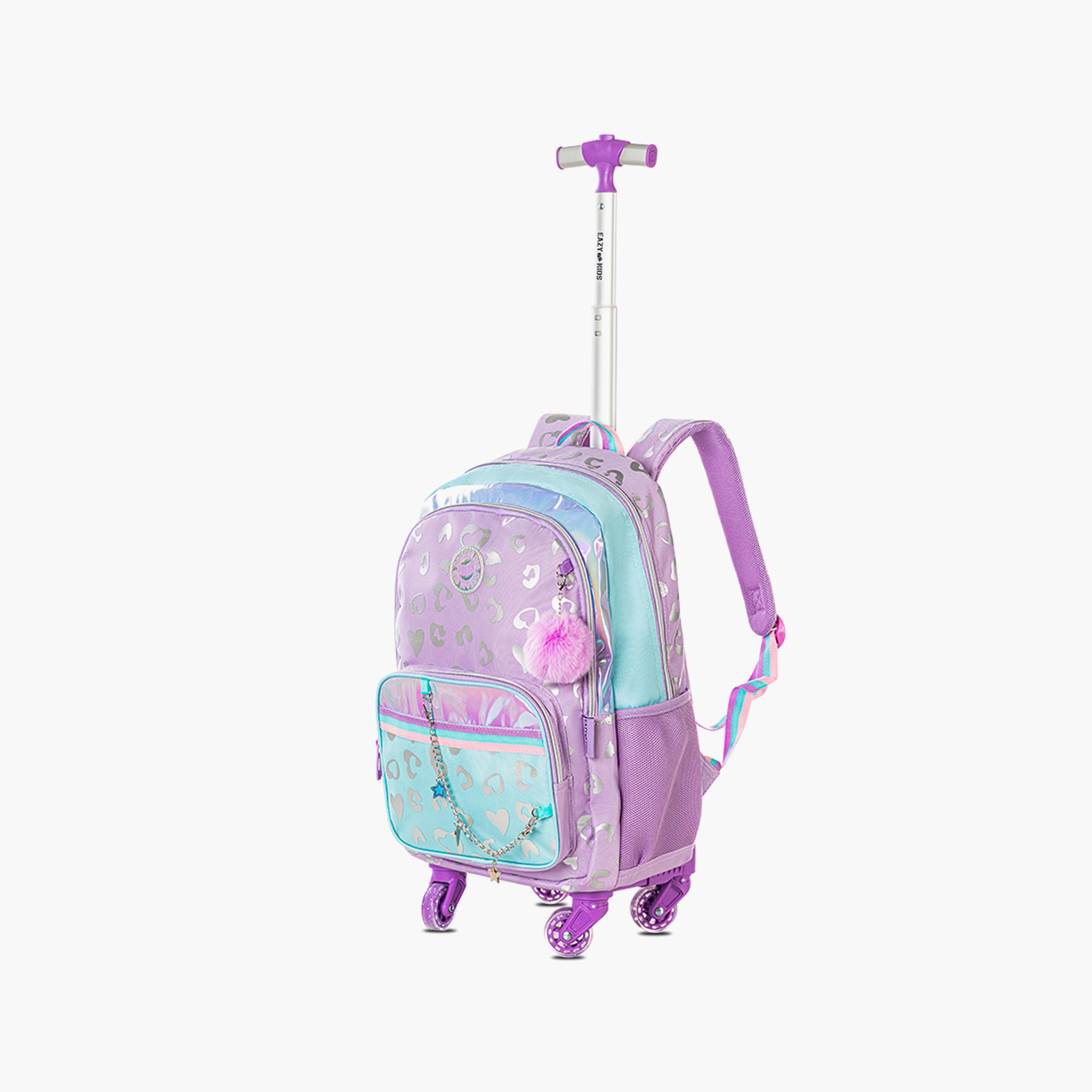 Eazy Kids 4-Wheel Trolley School Bag with Lunch Bag & Pencil Pouch - Love - Purple - 17 Inch-school-bagsandbackpacks-trolleybags-image-9