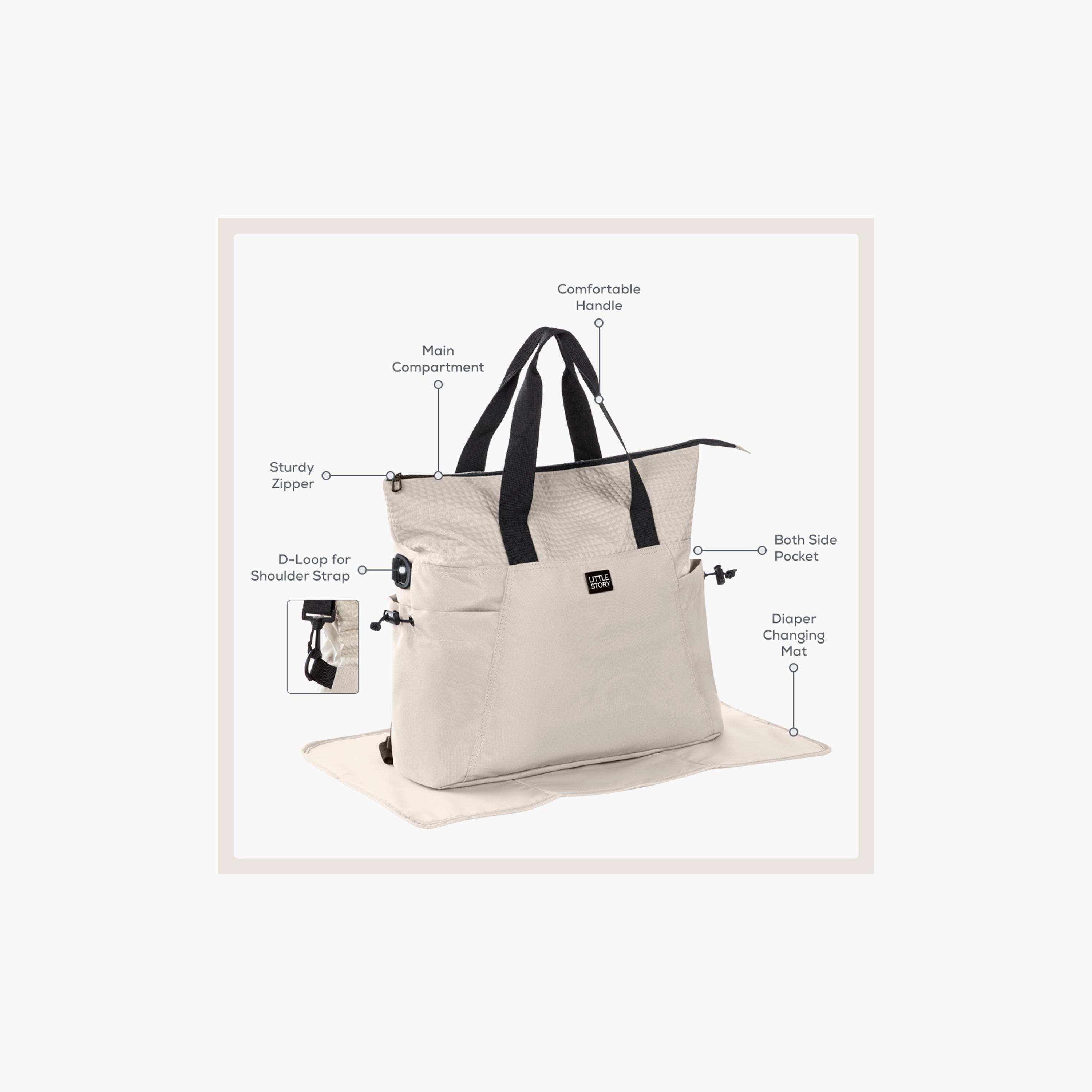 Little Story Mommy Diaper Bag with Changing Mat - Beige-baby-gear-diaperbags-image-10