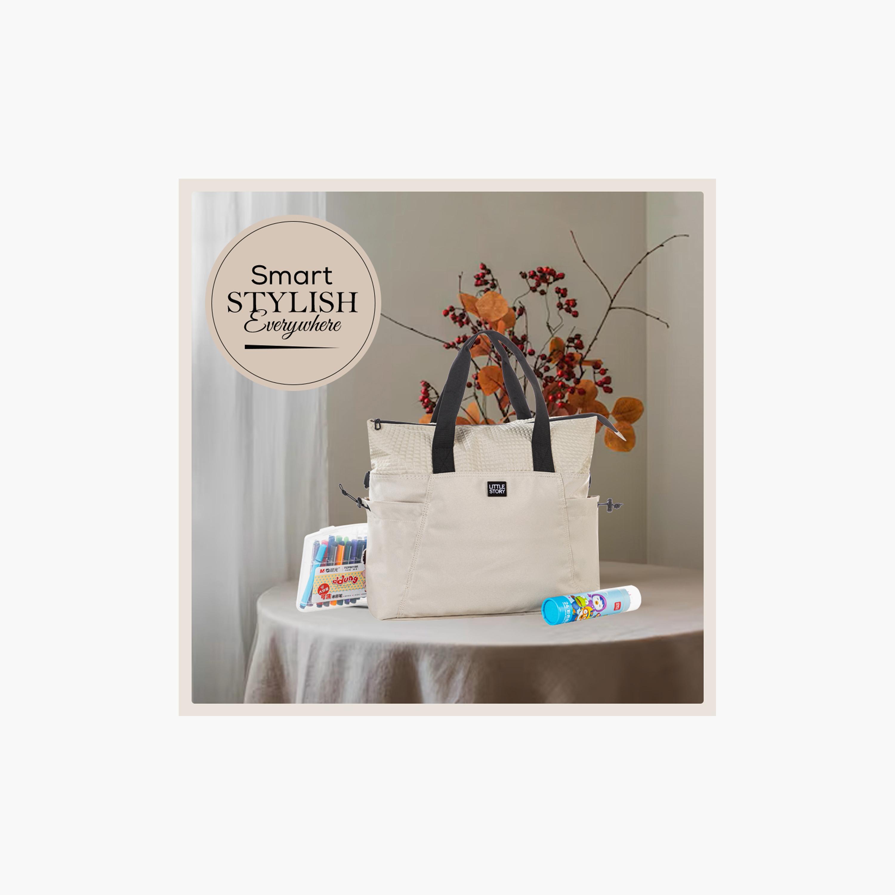 Little Story Mommy Diaper Bag with Changing Mat - Beige-baby-gear-diaperbags-image-3