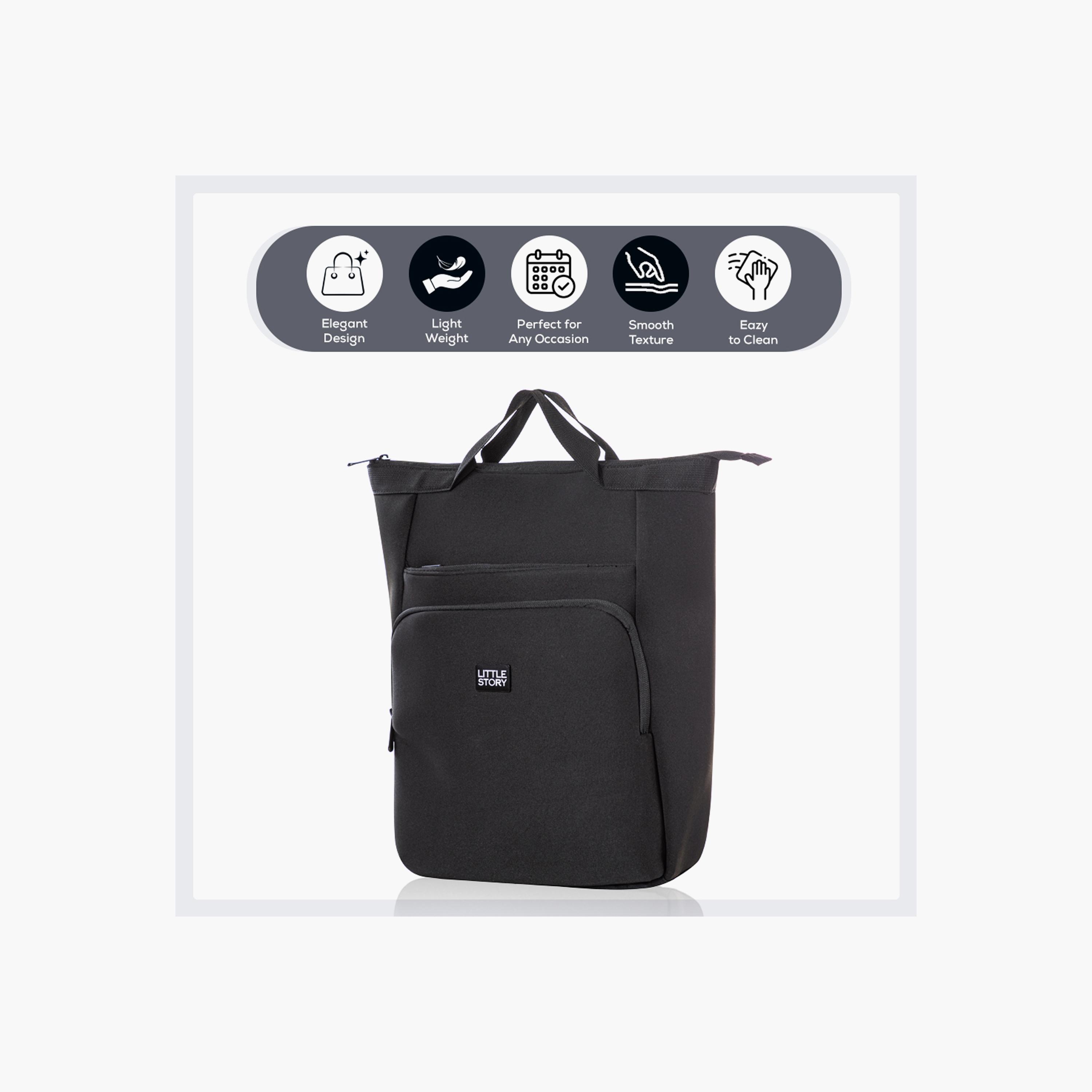 Little Story Mommy Diaper Bag with Changing Mat - Black-baby-diapering-diaperbags-image-11
