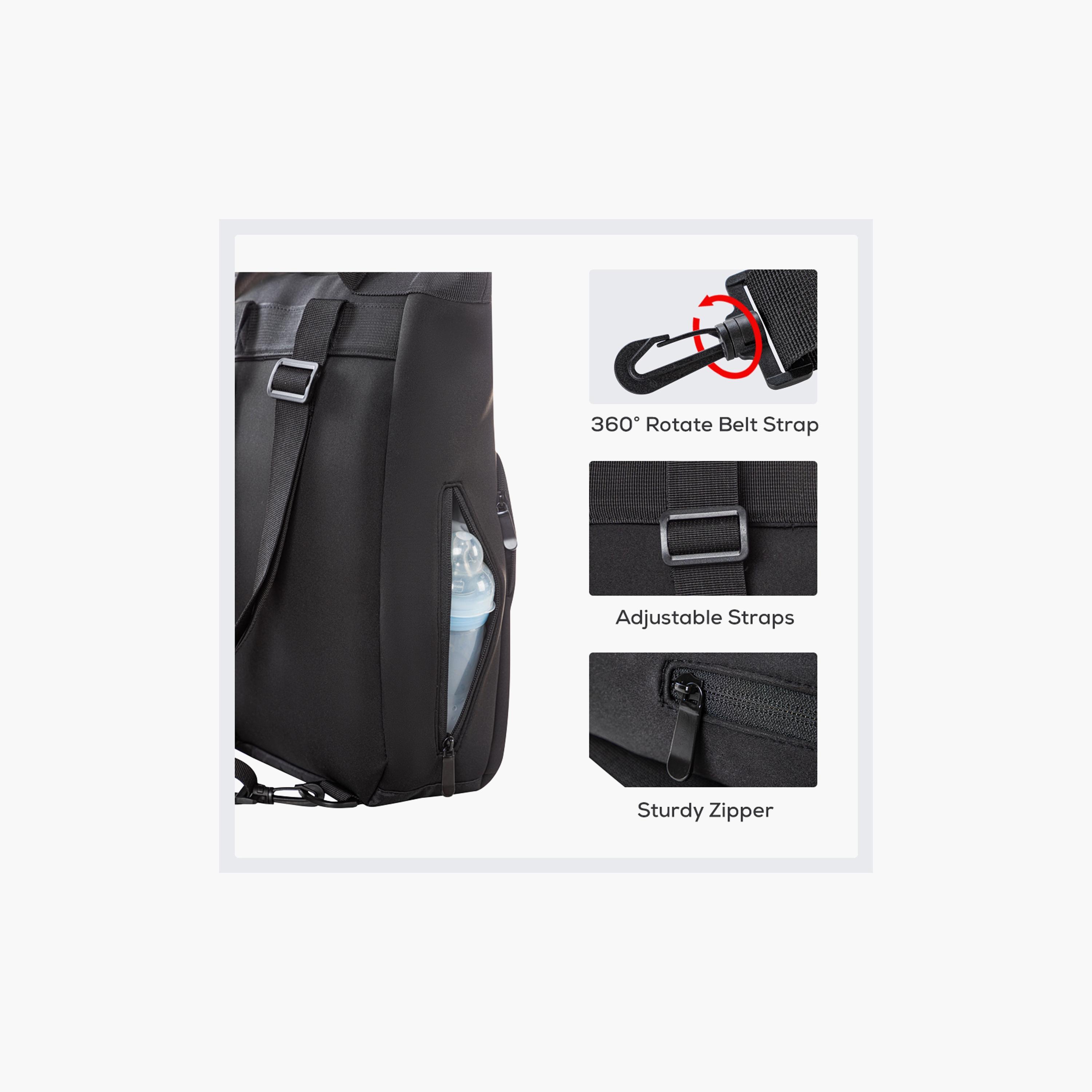 Little Story Mommy Diaper Bag with Changing Mat - Black-baby-diapering-diaperbags-image-12