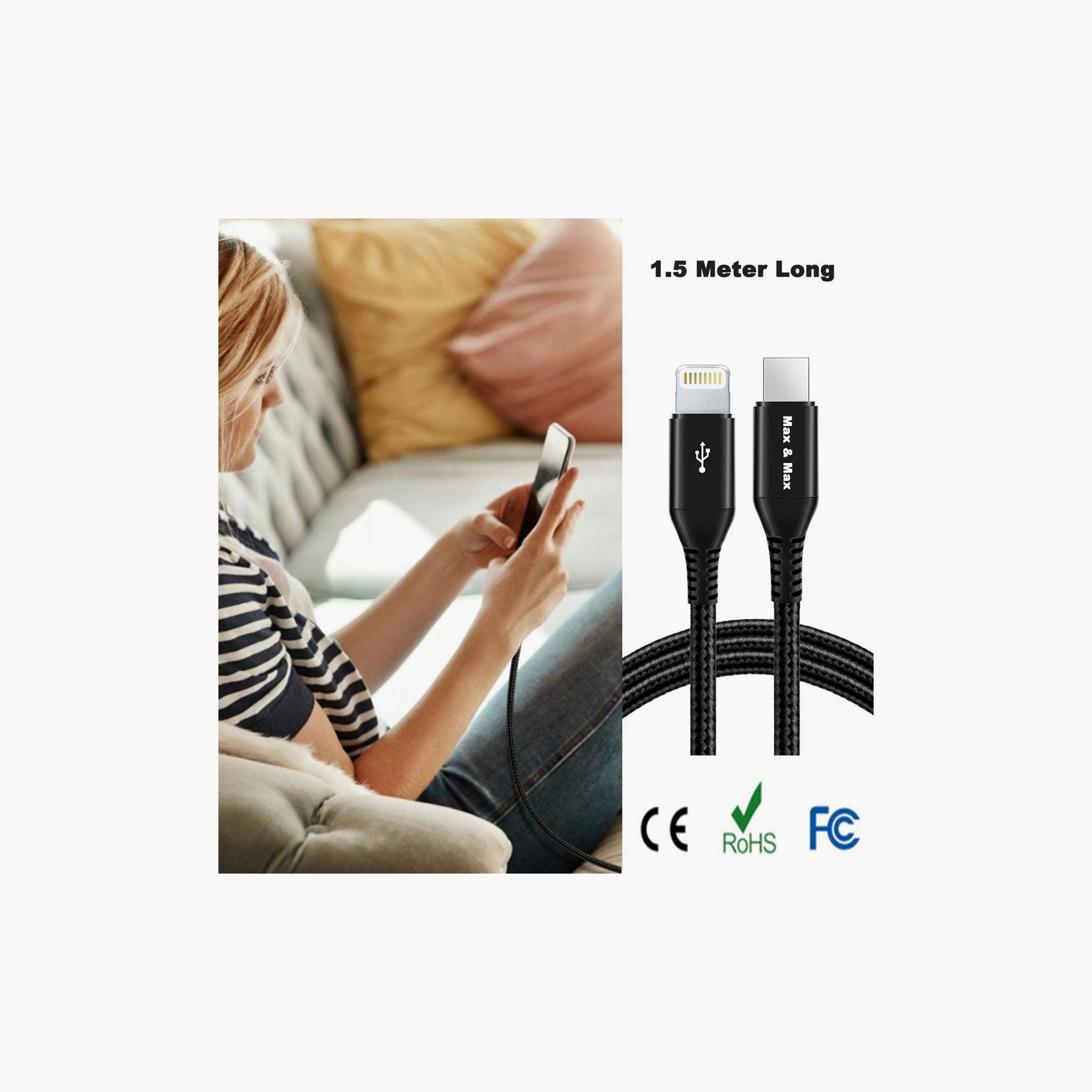 Max & Max Type-C To Lightning 1.5M Braided Cable|MC2L1-electronics-accessories-mobileaccesories-image-3