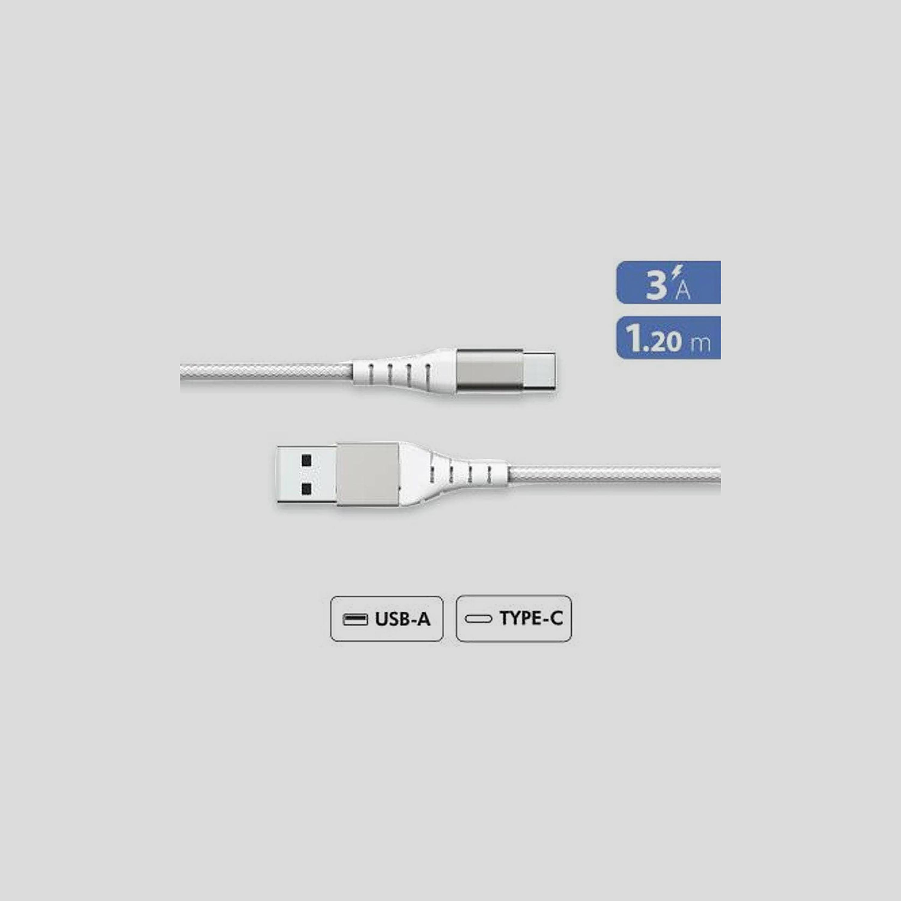 Force USB A-USB C Reinforced Cable 1.2M White|FPLIAC1M2RW-electronics-accessories-mobileaccesories-image-1