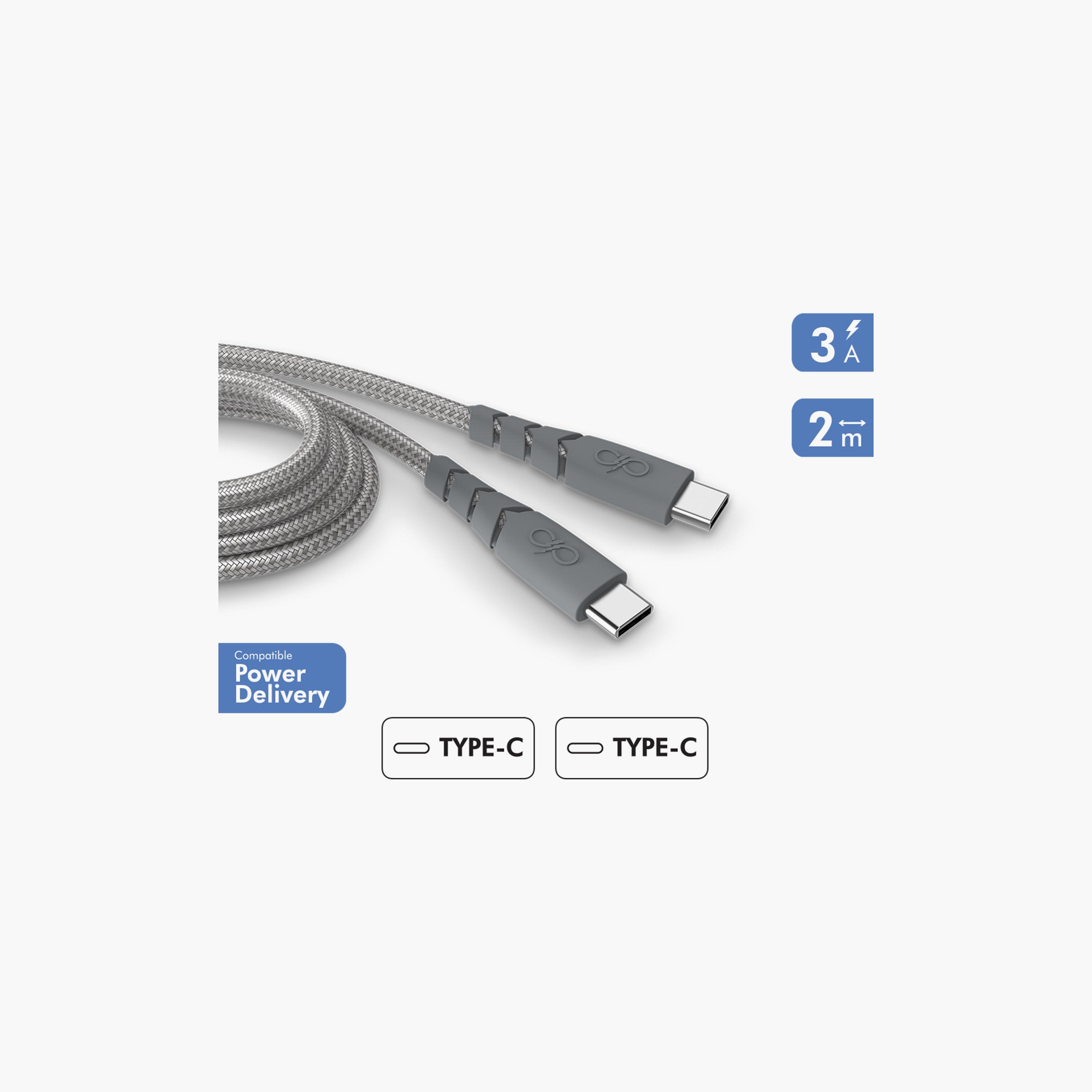 Force Ultra-reinforced USB C-USB C Cable 2M 3A Grey|FPCBLCC2MRG-electronics-accessories-mobileaccesories-image-1