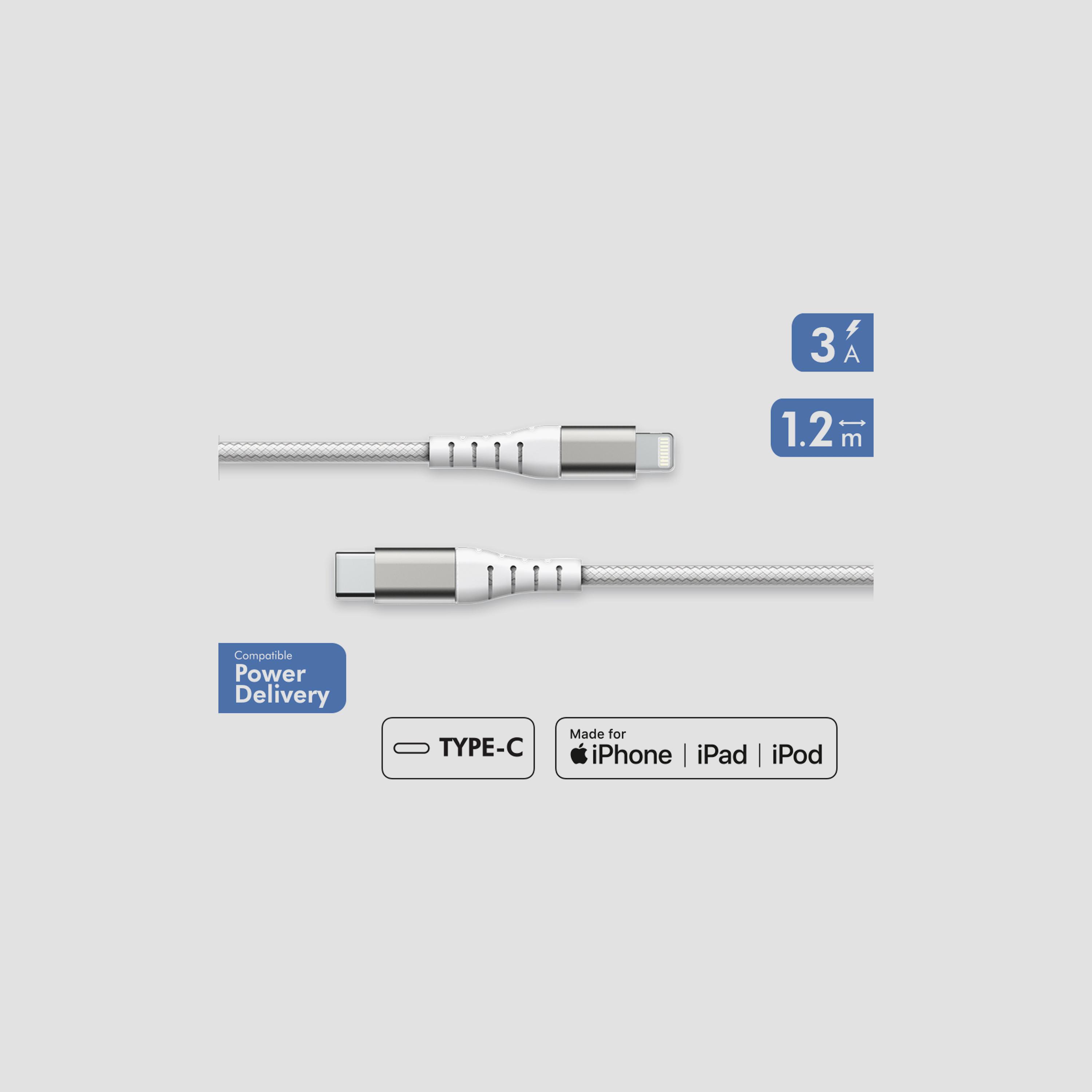 كابل فورس معزز USB سي/لايتنينج 1.2 متر 3 أمبير أبيض | FPLICMFI1M2RW-electronics-accessories-mobileaccesories-image-1