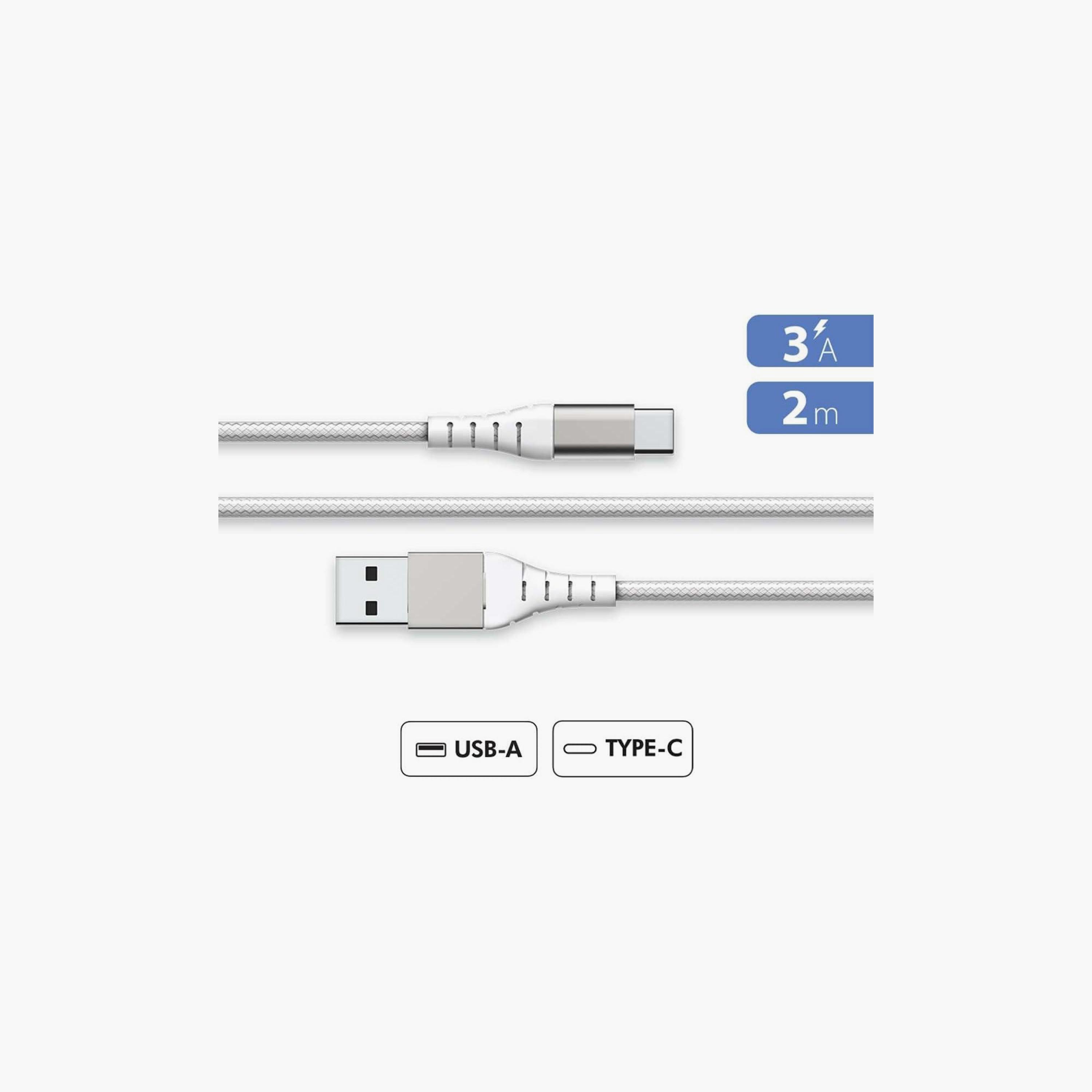 Force Power Lite Reinforced USB A-USB C Cable 2M 3A White|FPLIAC2MRW-electronics-accessories-mobileaccesories-image-1