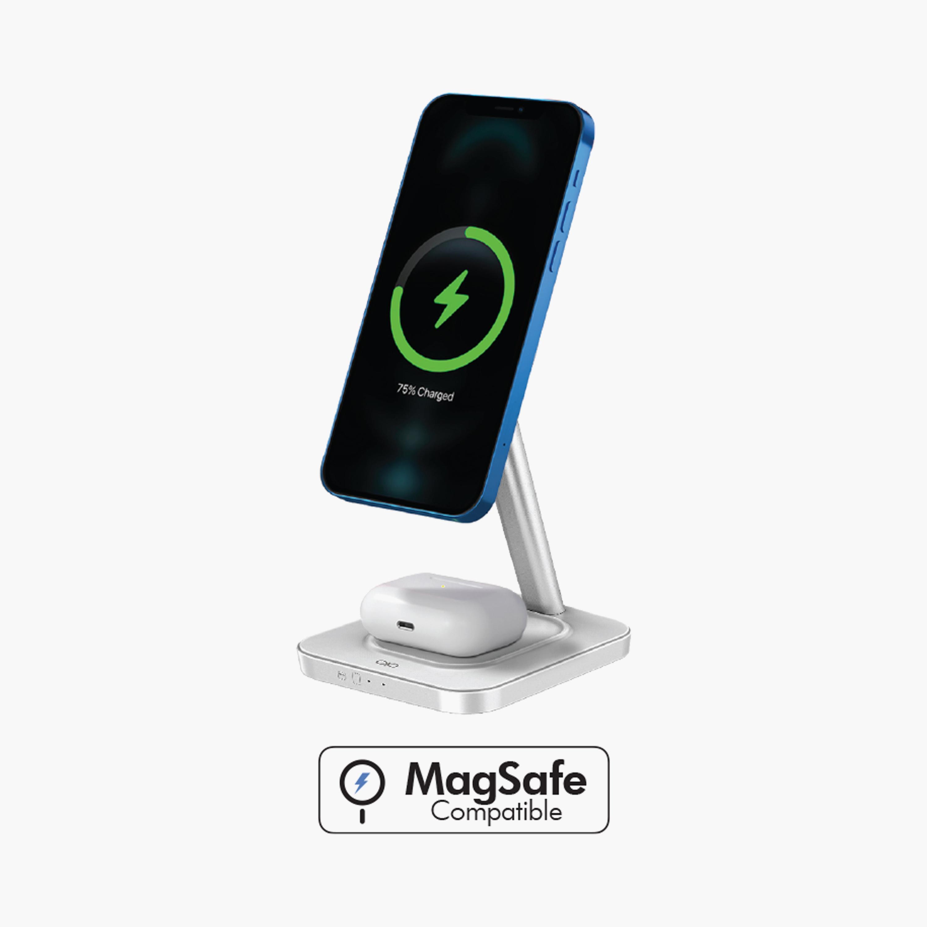 شاحن فورس باور 2 في 1 لاسلكي ماج سيف 15 واط مع قاعدة | FPMSIND2IN1STAND15WW-electronics-accessories-mobileaccesories-image-1