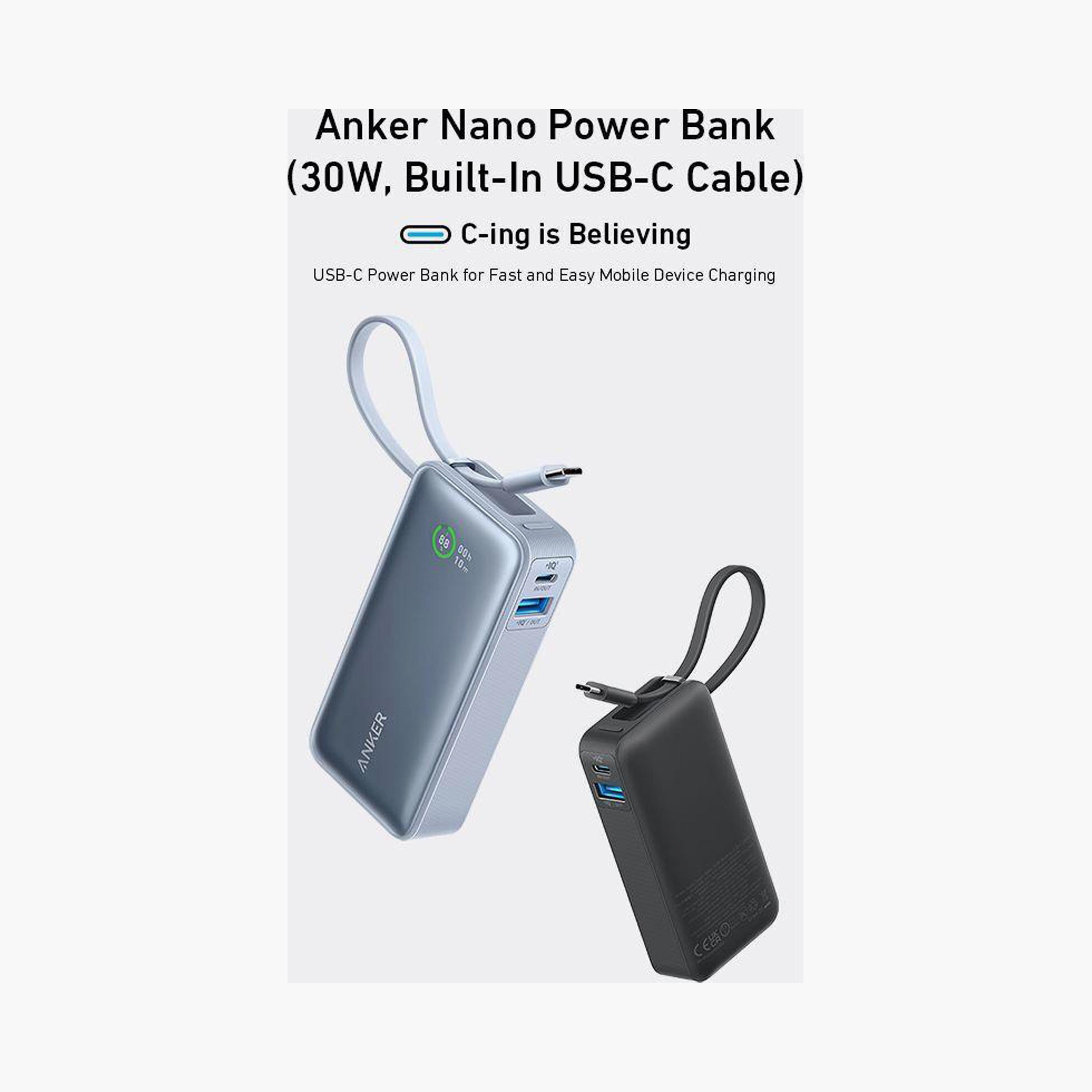 باور بانك أنكر نانو 10000 مللي أمبير 30 واط مع كابل USB-C مدمج أزرق | A1259H31-electronics-accessories-mobileaccesories-image-3