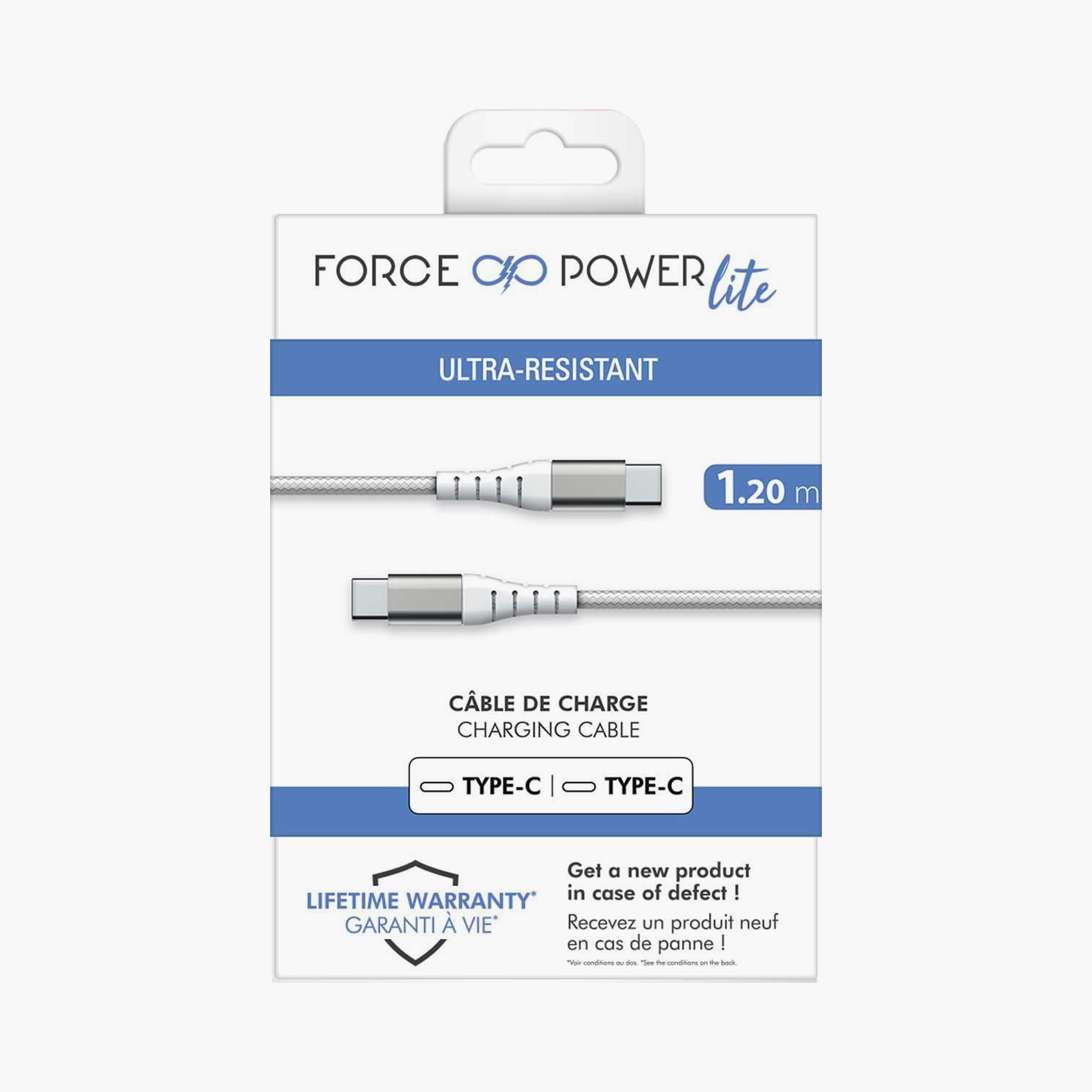 Force Power Lite Reinforced USB C-USB C Cable 1.2M 3A White|FPLICC1M2RW-electronics-accessories-mobileaccesories-image-2