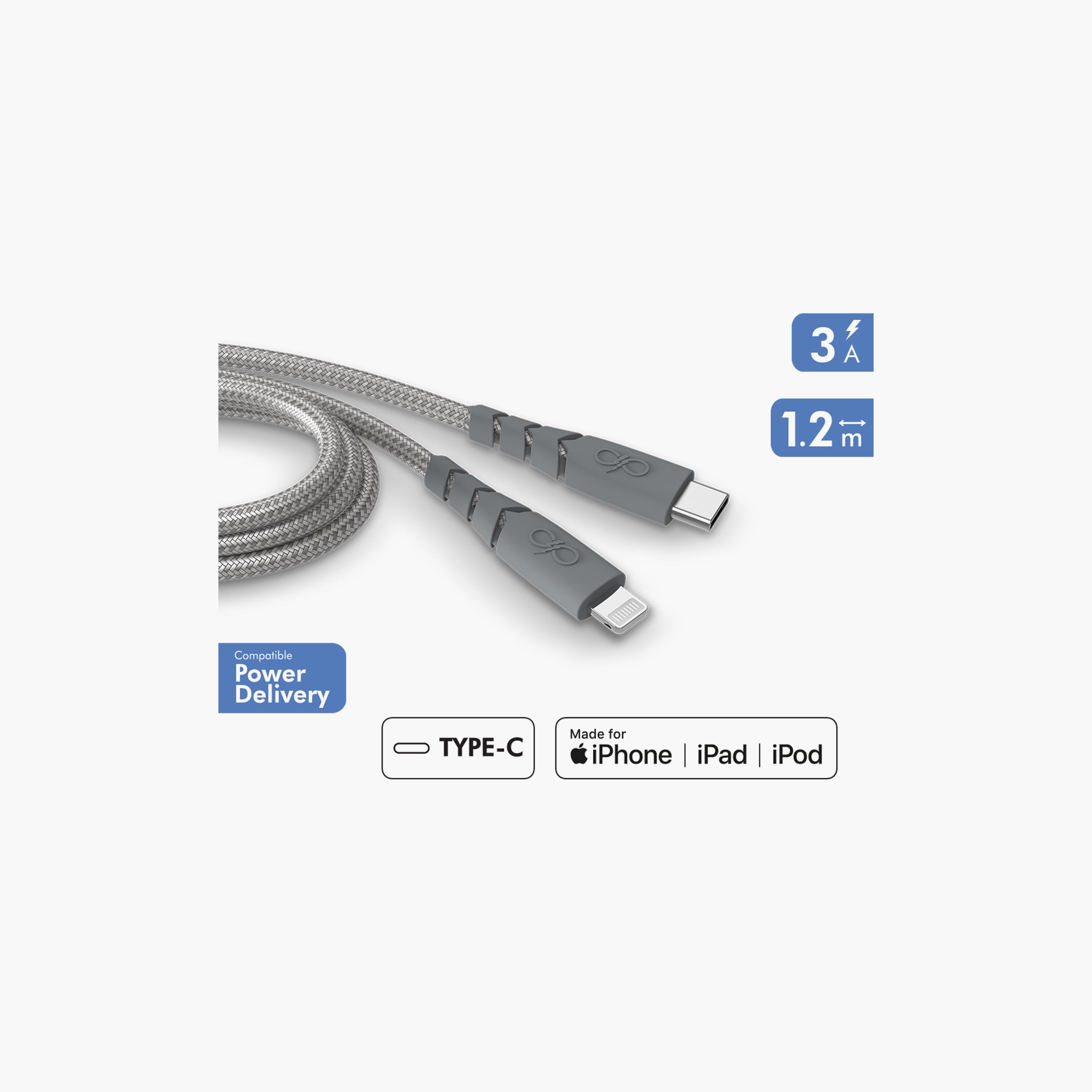 Force Ultra-reinforced USB C-Lightning Cable 1.2M 3A Grey|FPCBLMFIC1.2MRG-PROMO_EMAX_AE_ENBD_131026-image-1