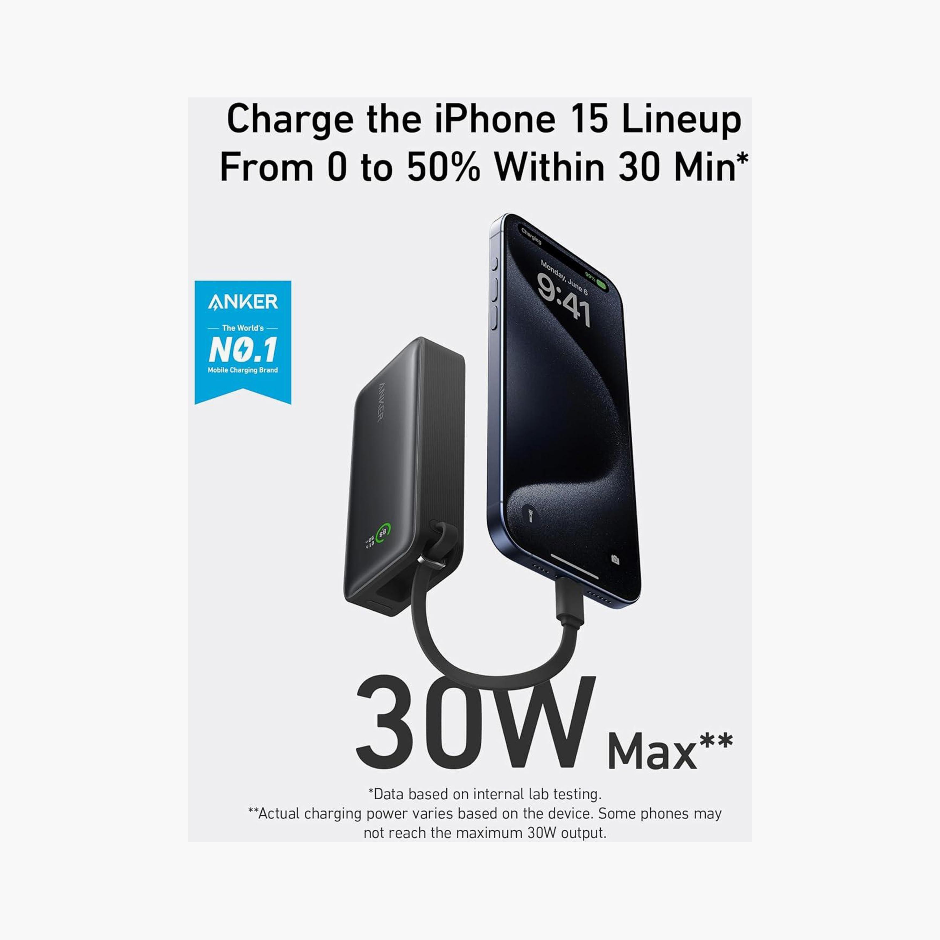 باور بانك أنكر نانو 10000 مللي أمبير 30 واط مع كابل USB-C مدمج أسود | AN.A1259H11.BK-electronics-accessories-mobileaccesories-image-2