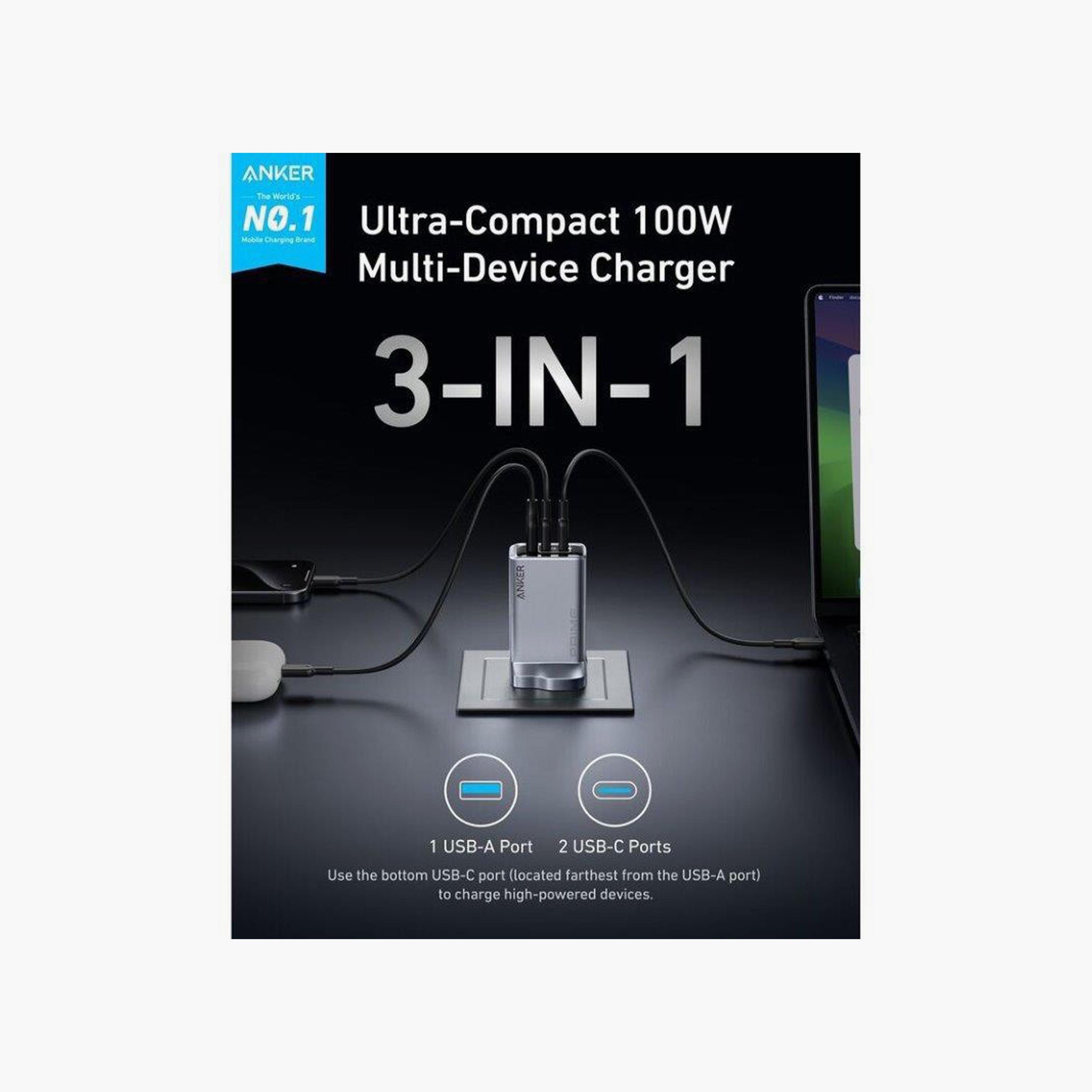Anker Prime 100W GaN Charger with 3 Ports Silver Fast Charging Adapter|A2688241-electronics-accessories-mobileaccesories-image-2