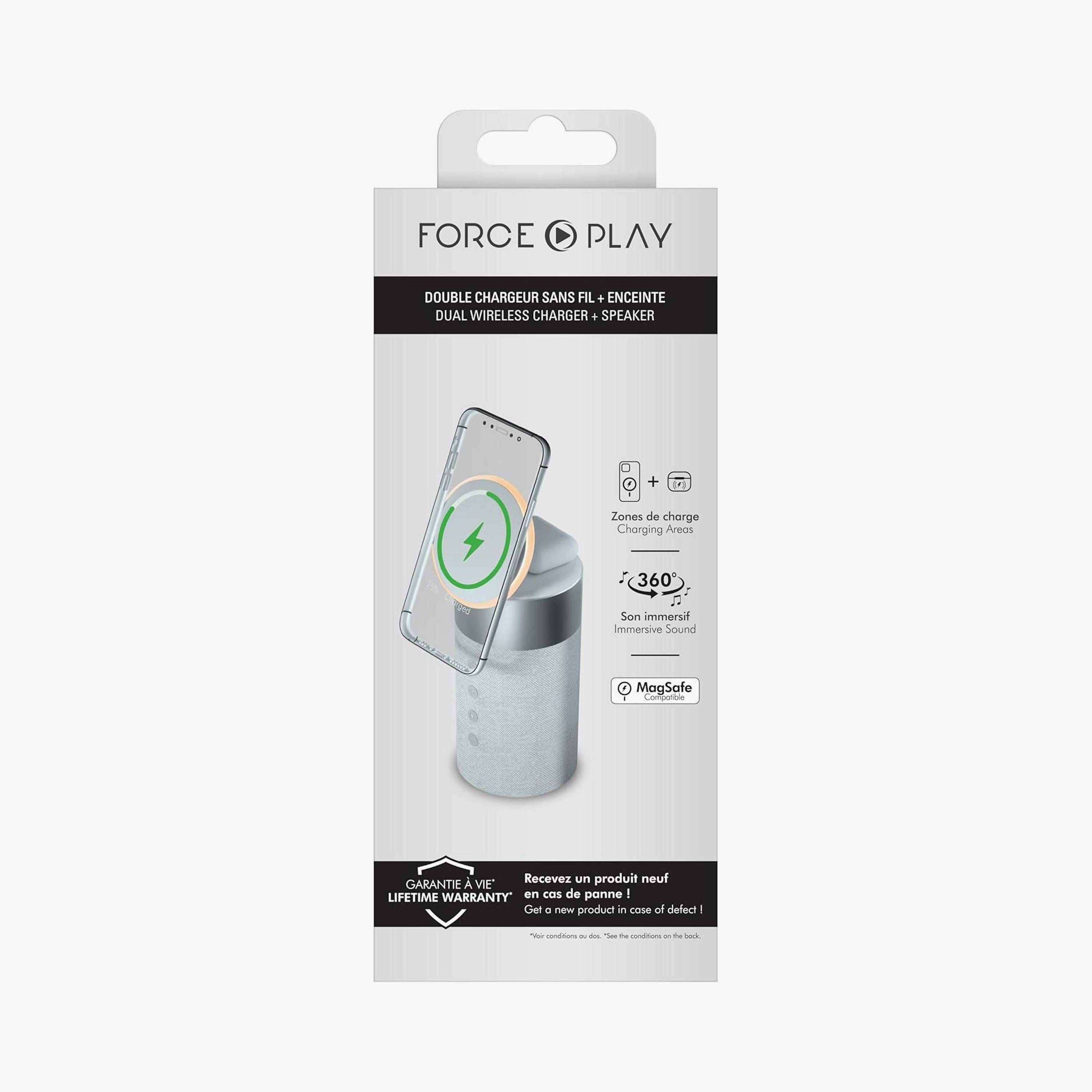 Force Play Dual Wireless Charger (15W + 5W) MagSafe Compatible + Silver Bluetooth Speaker-electronics-accessories-mobileaccesories-image-3